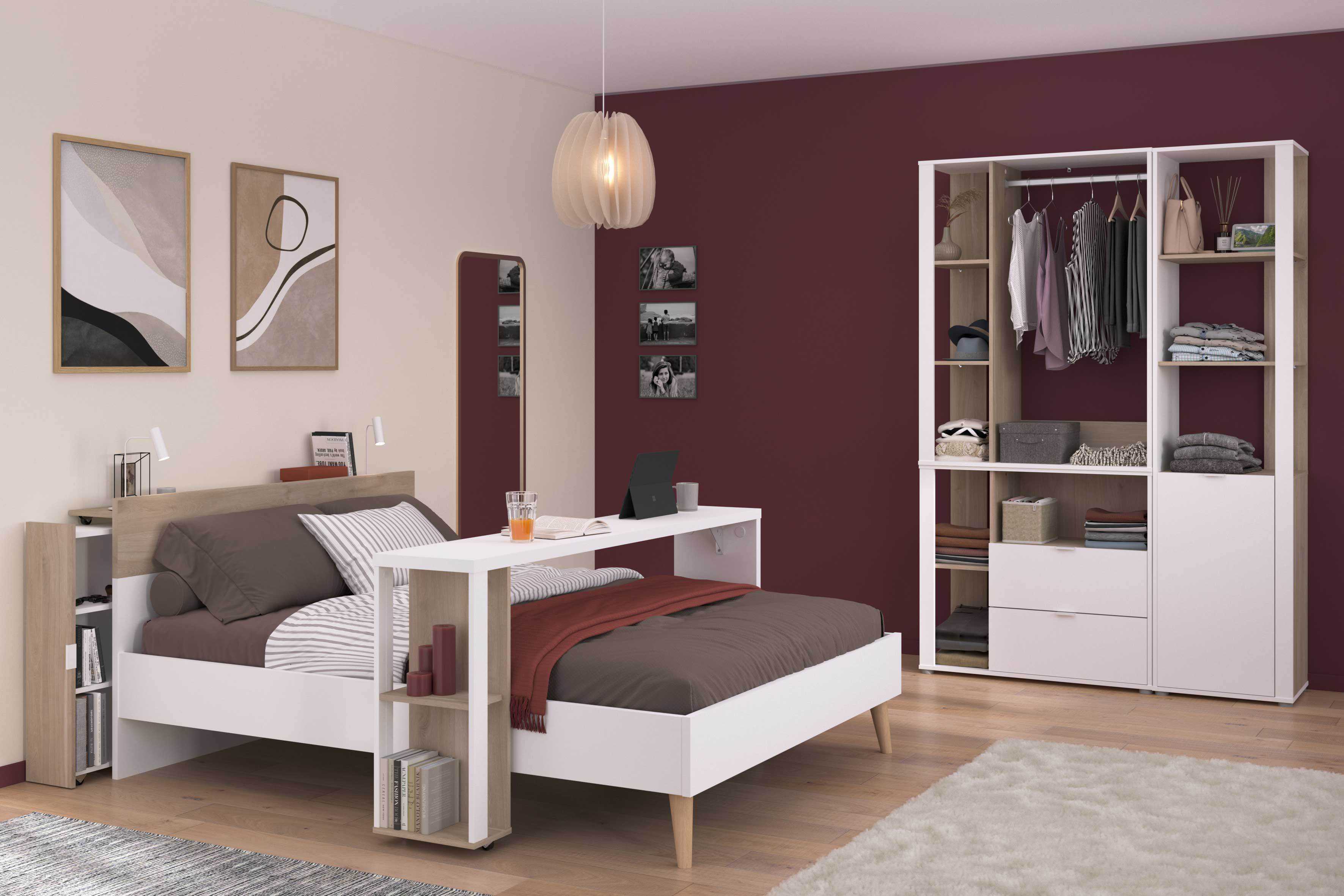 Lit double Hardy 140 x 200 - blanc/chêne - Image 8