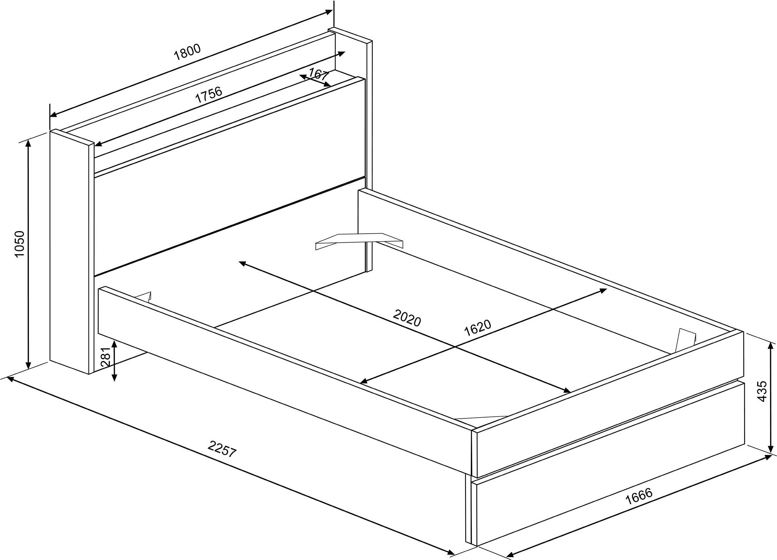 Lit double Sanna 160x200 - chêne clair/ noir - Image 3