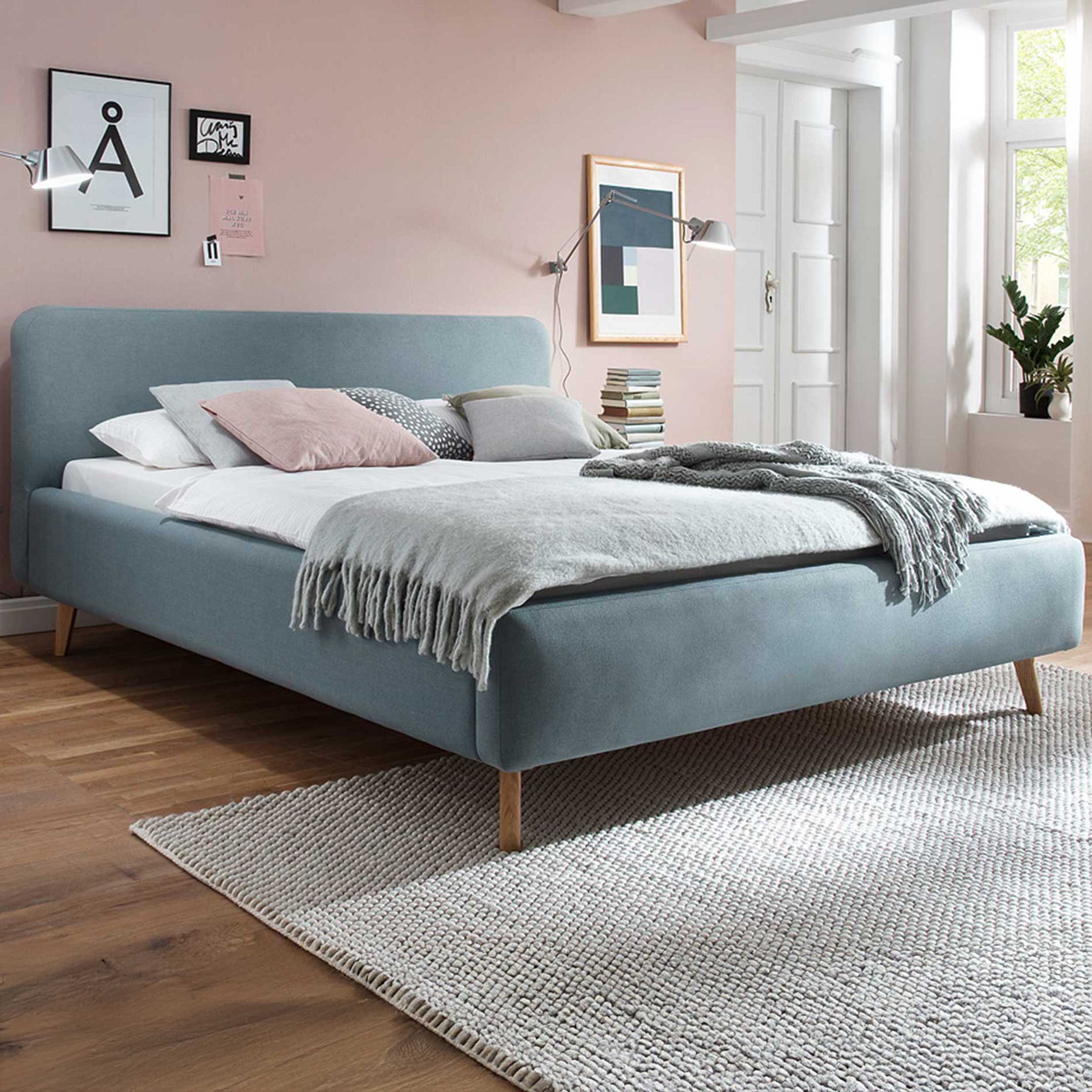 Lit en tissu Tony 160x200 - bleu glacier