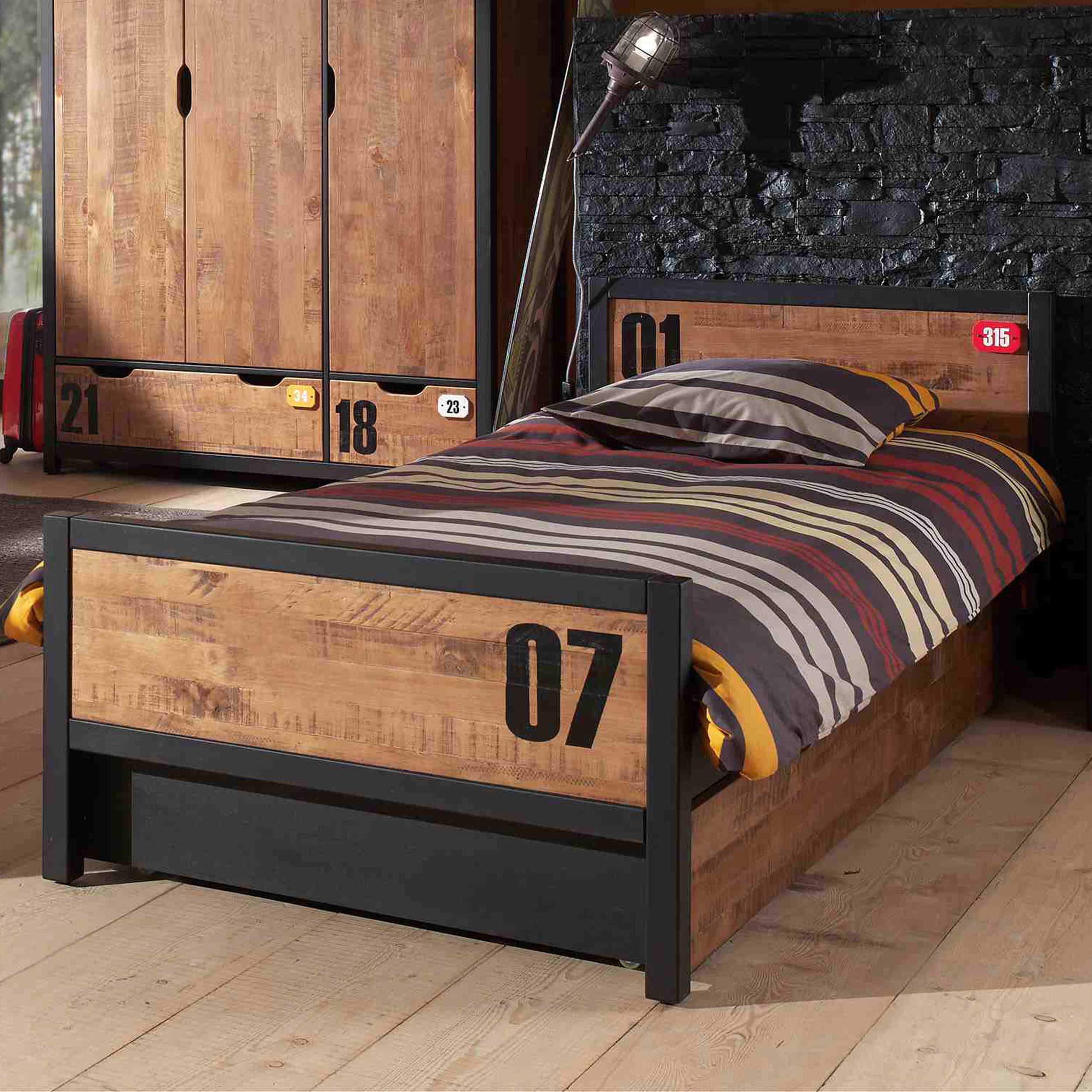 Lit enfant Alex Industriel 90x200 cm - brun/noir