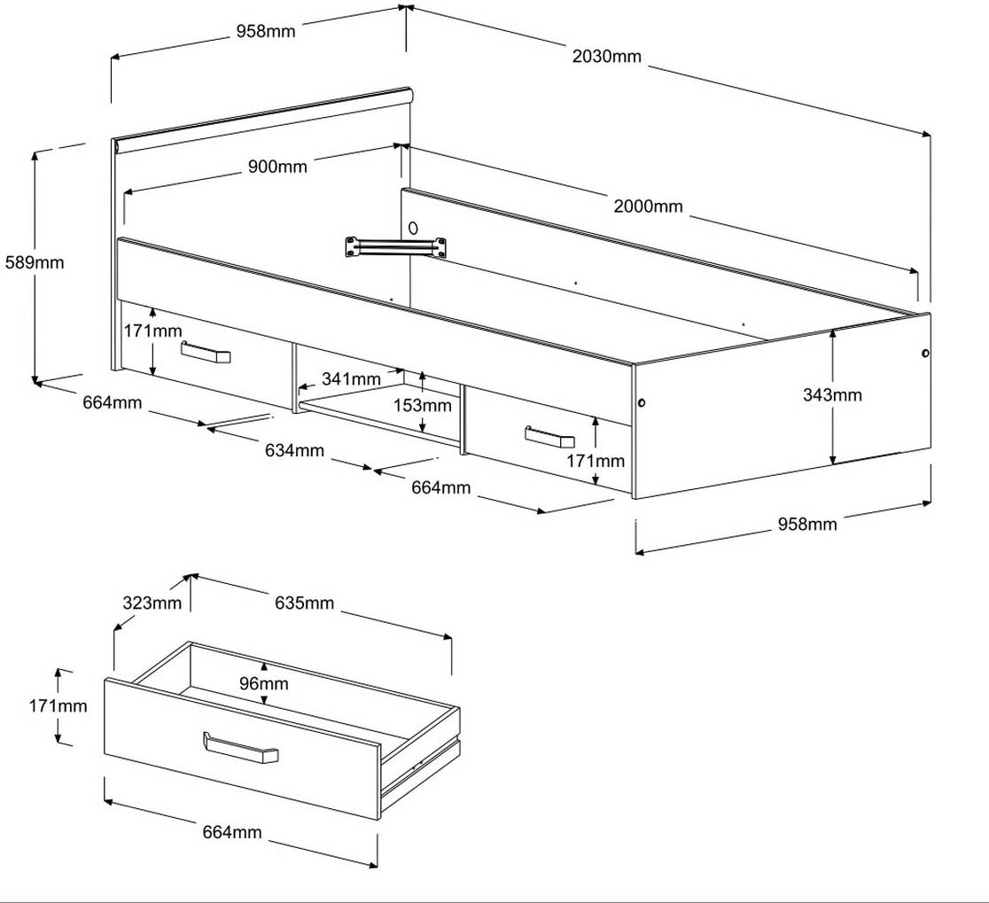 Lit enfant Alma 90x200 avec espace de rangement - décor chêne - Image 3