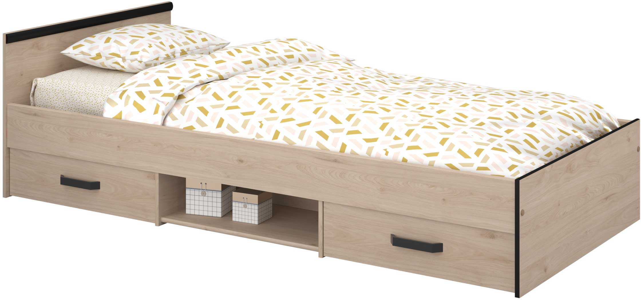 Lit enfant Alma 90x200 avec espace de rangement - décor chêne - Image 10