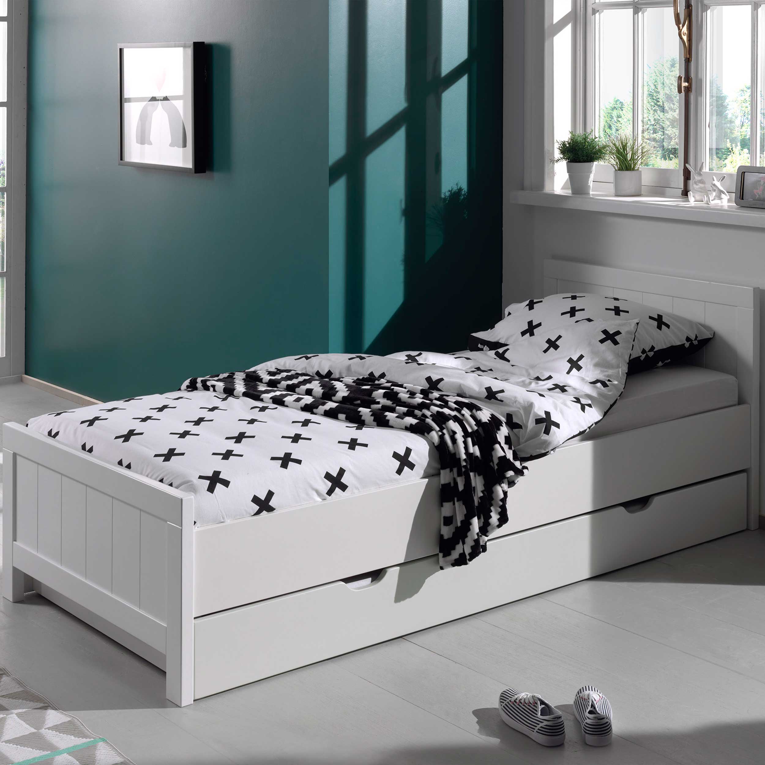 Lit Erik 90x200cm avec tiroir de lit - blanc