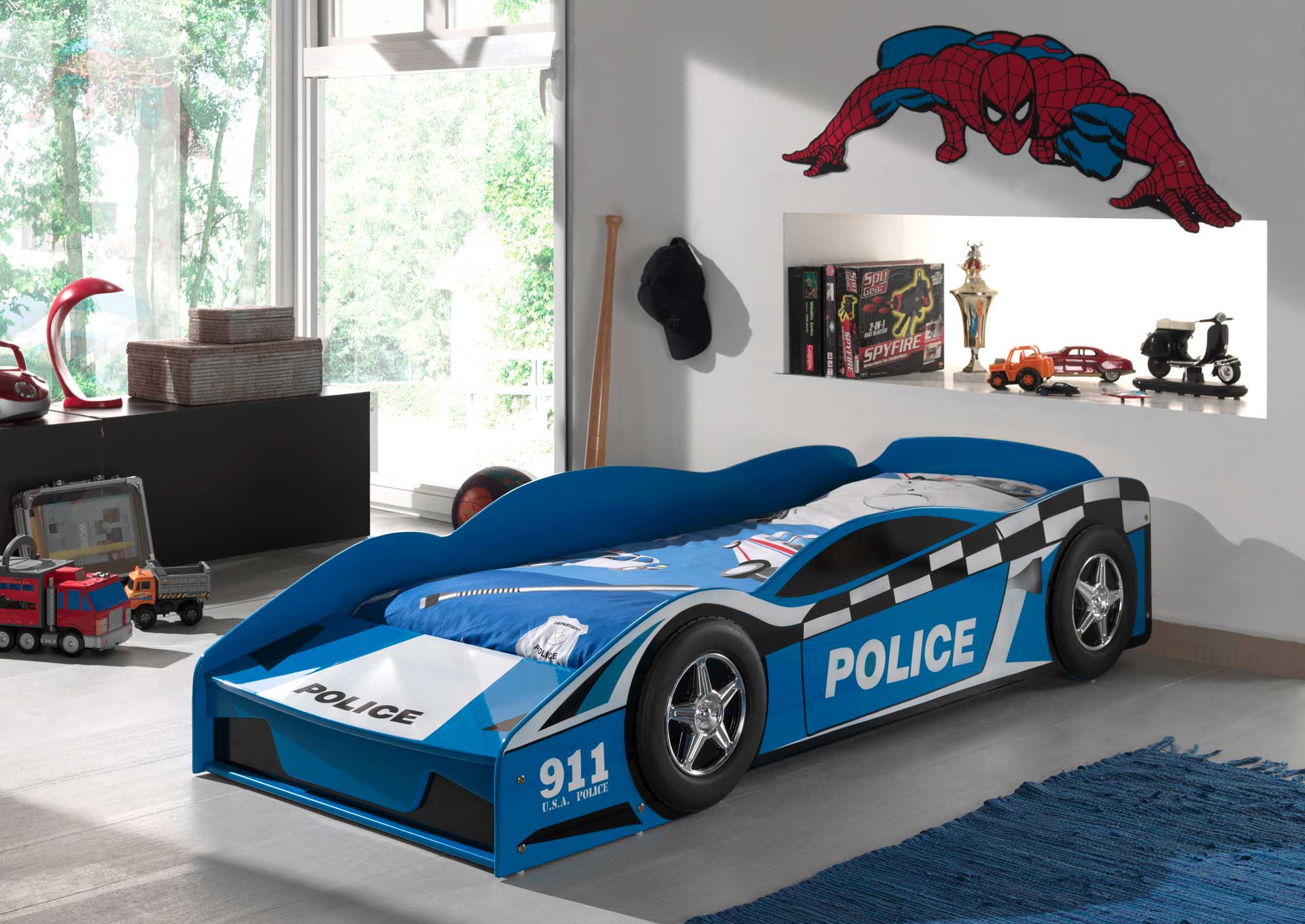 Lit junior voiture de police 70x140cm - avec compartiment de rangement - Image 3