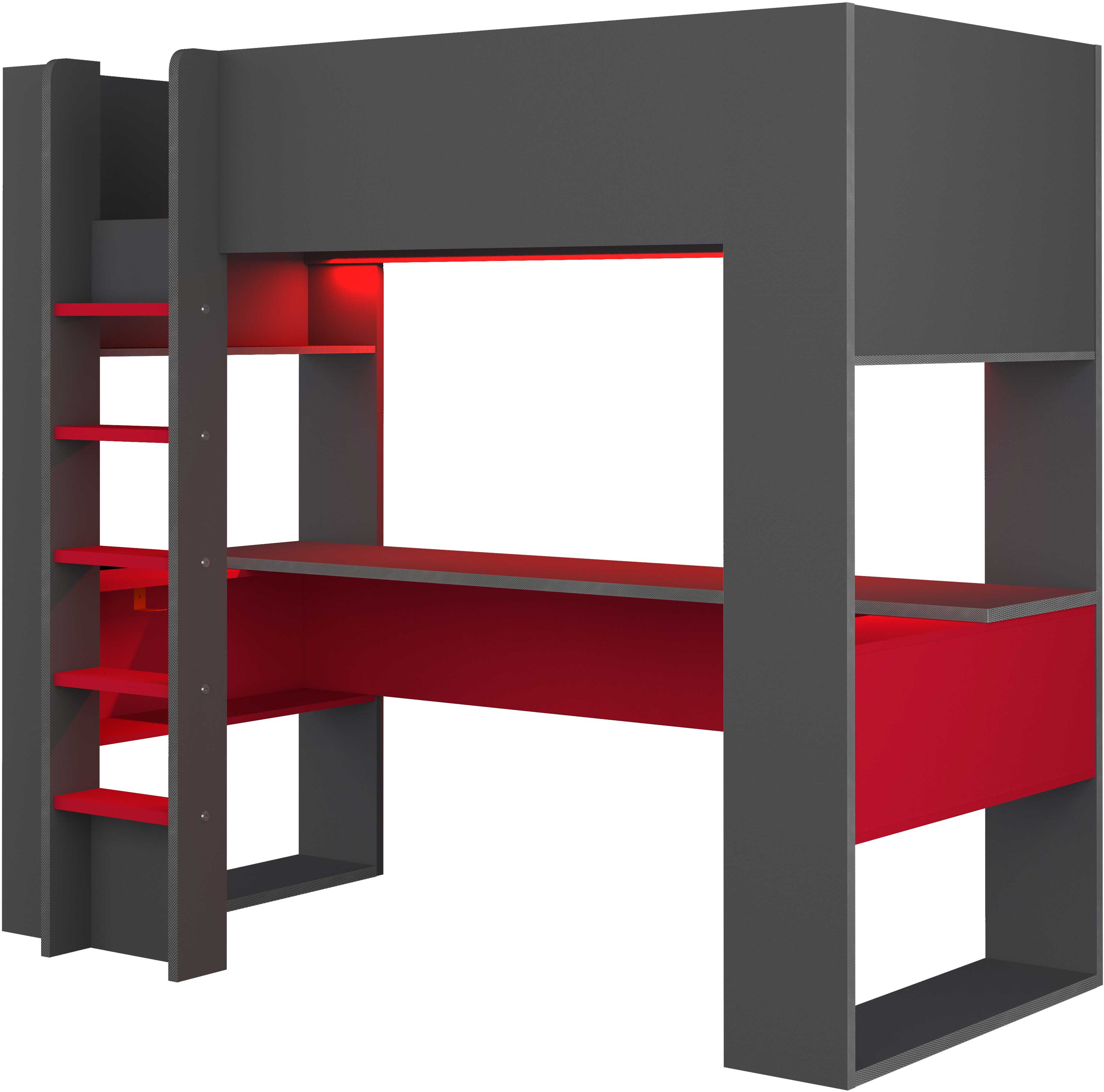 Lit mezzanine avec bureau Graham 90x200cm - anthracite/rouge - Image 3