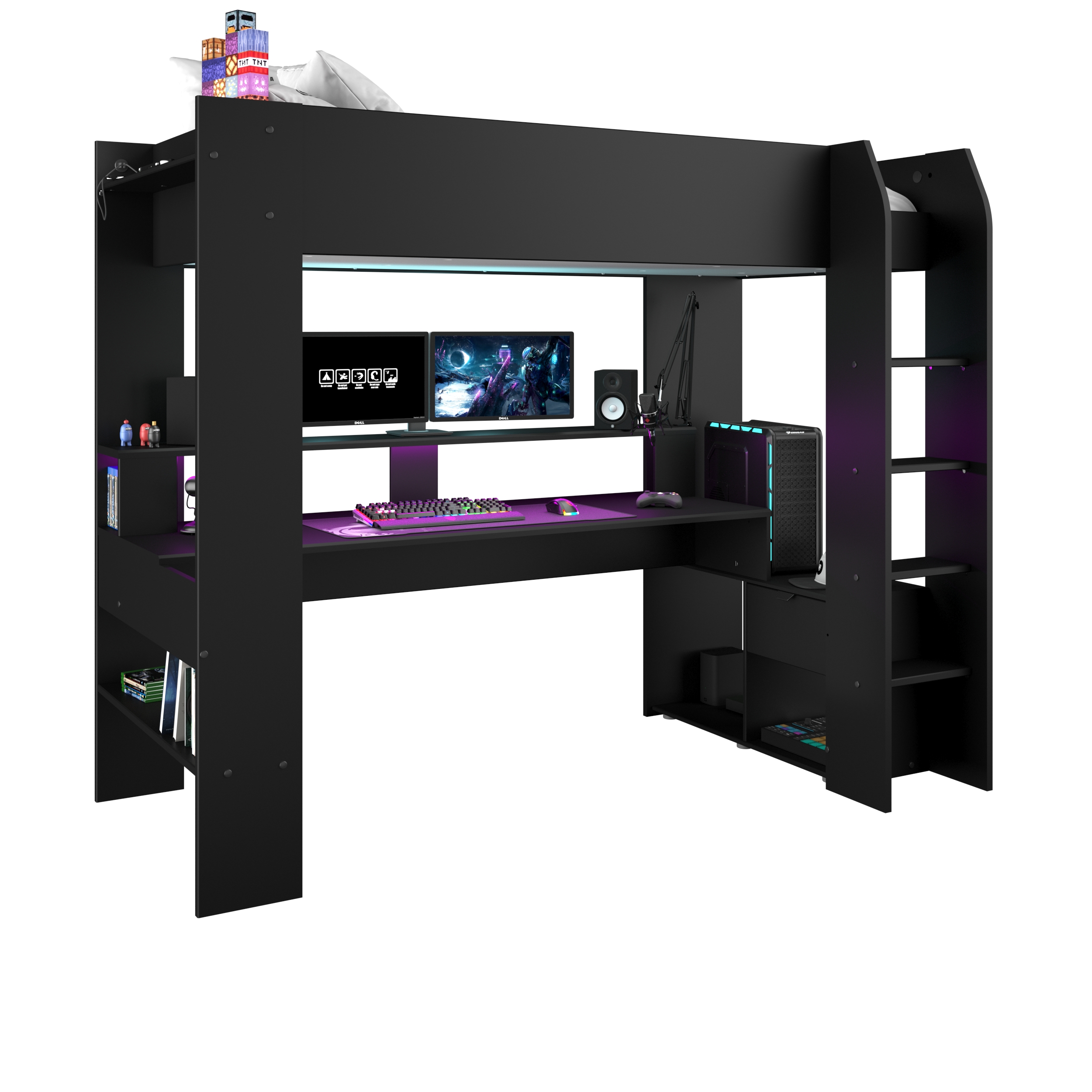 Lit mezzanine avec bureau Raider 90x200cm - noir - Image 10