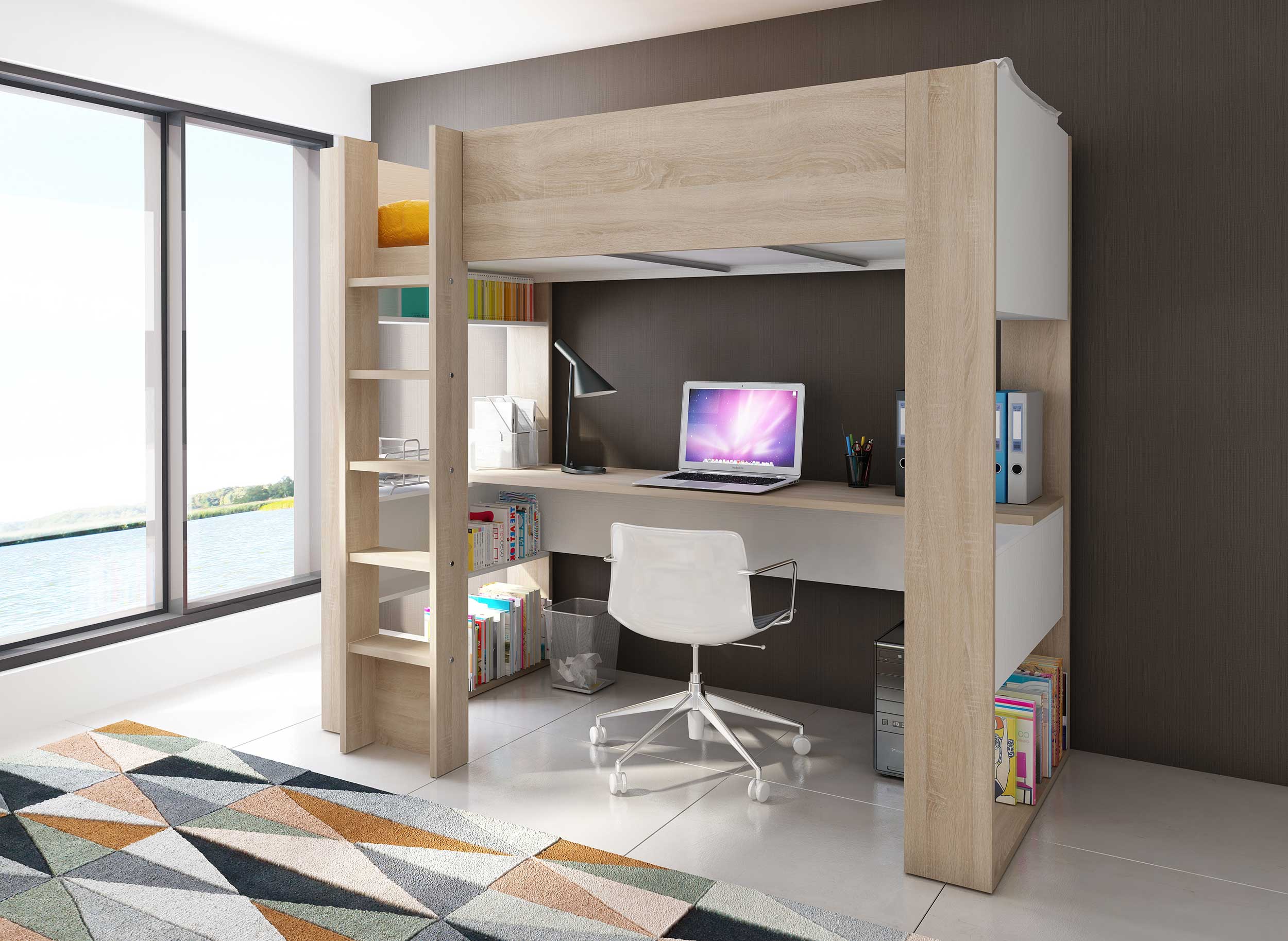 Lit mezzanine Beau avec bureau - blanc - Image 4