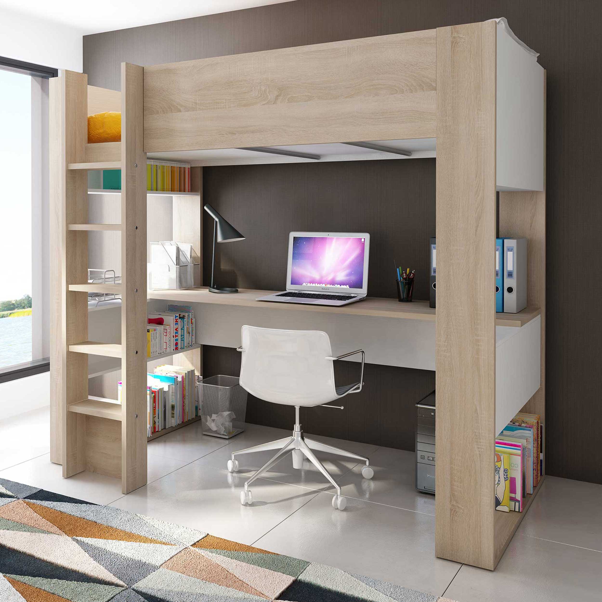 Lit mezzanine Beau avec bureau - blanc