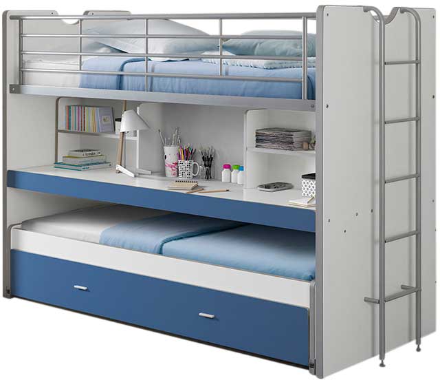 Lit mezzanine Bonny 80 avec bureau et tiroir de lit - bleu - Image 4