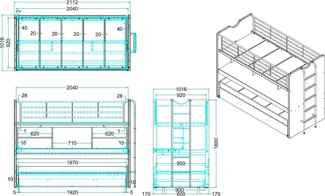 Lit mezzanine Bonny 80 avec bureau et tiroir de lit - rose - Image 2
