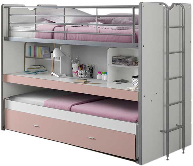 Lit mezzanine Bonny 80 avec bureau et tiroir de lit - rose - Image 4