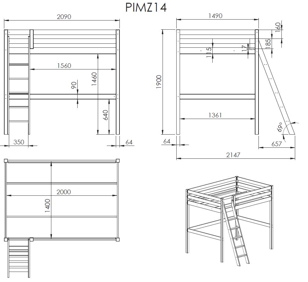 Lit mezzanine Claire 140x200 avec commode Charlotte & canapé-lit Lena - blanc - Image 4