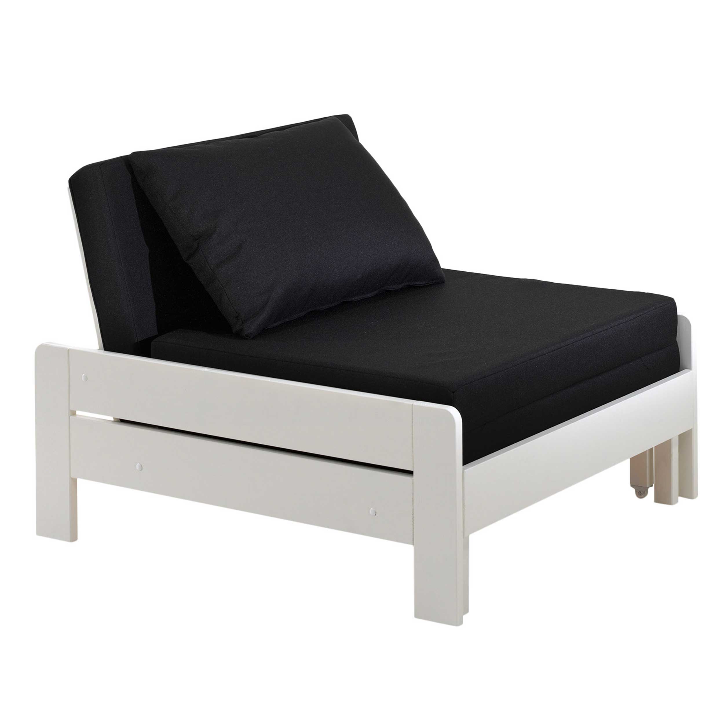 Lit mezzanine Claire 90x200cm avec bibliothèque et canapé-lit - blanc - Image 3