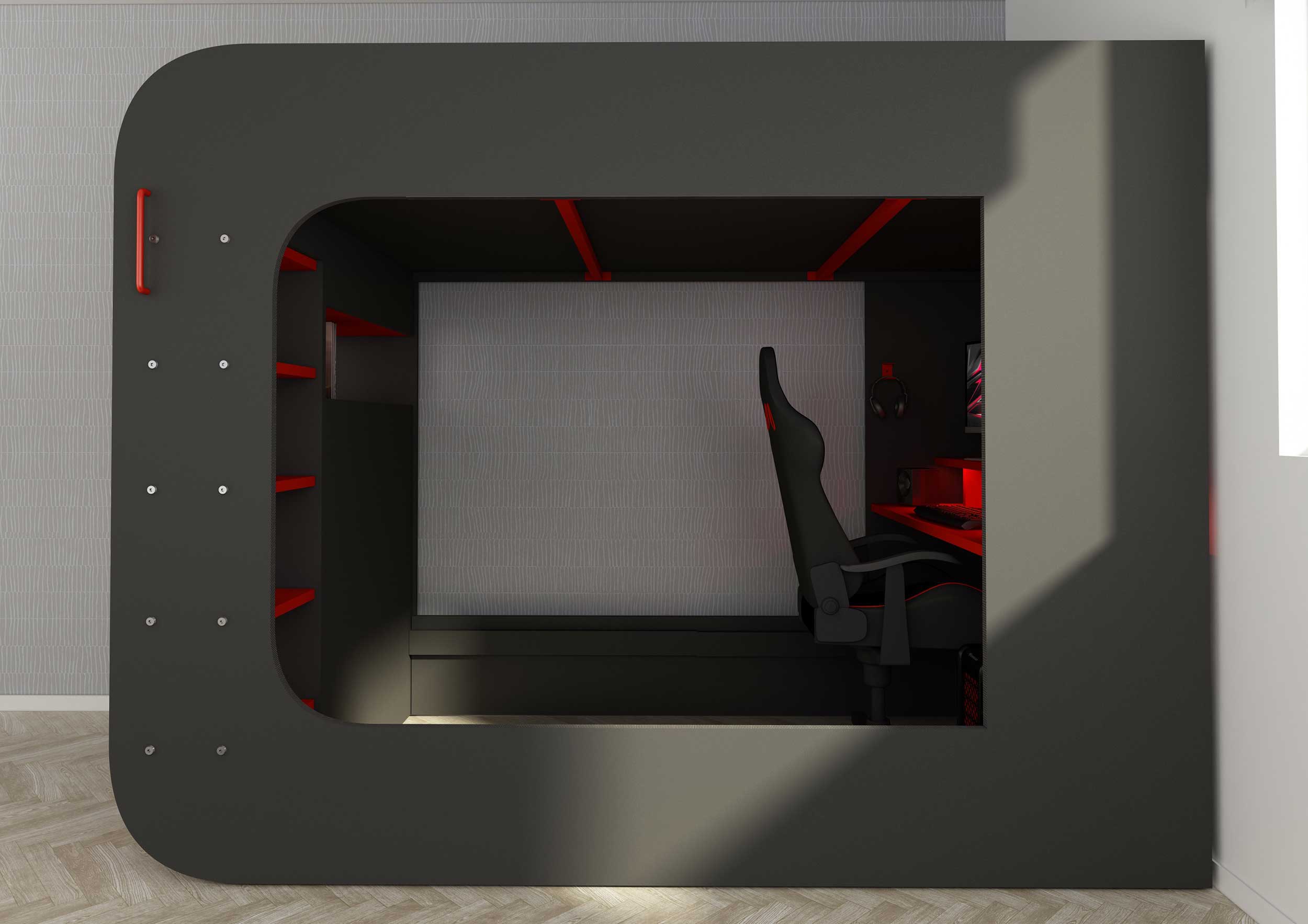 Lit mezzanine Graham avec bureau gamer 120x200cm - anthracite/rouge - Image 3
