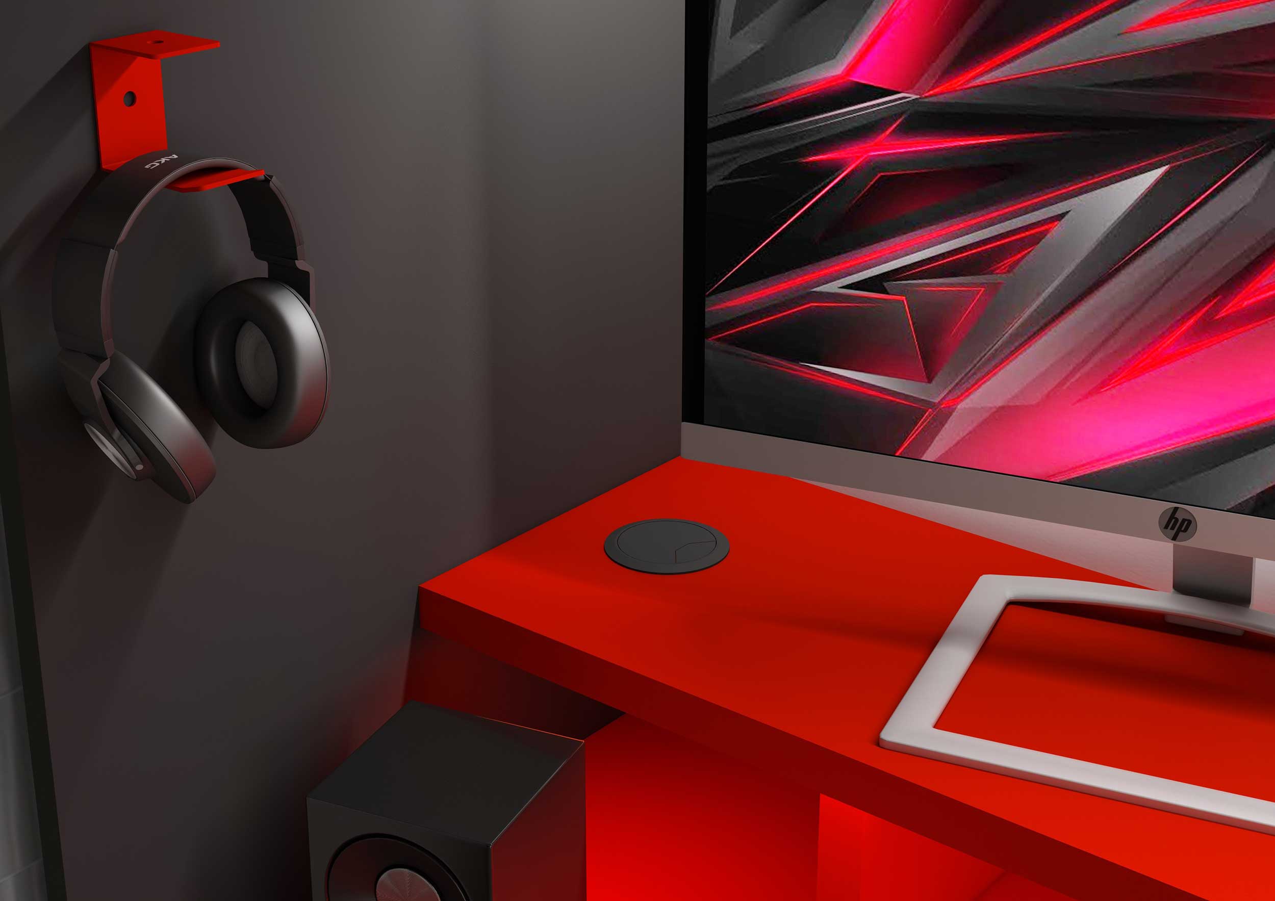 Lit mezzanine Graham avec bureau gamer 120x200cm - anthracite/rouge - Image 4