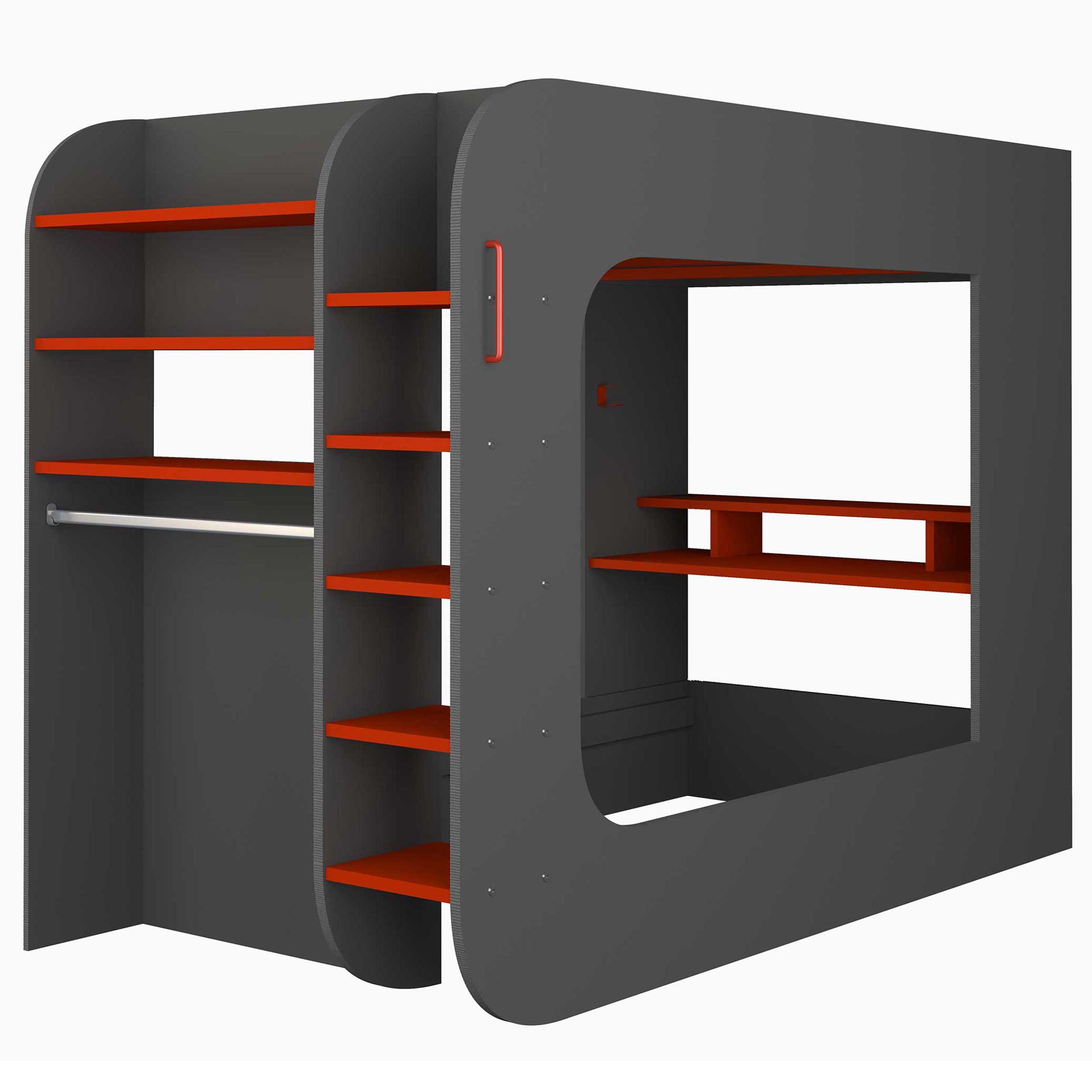 Lit mezzanine Graham avec bureau gamer 120x200cm - anthracite/rouge - Image 8