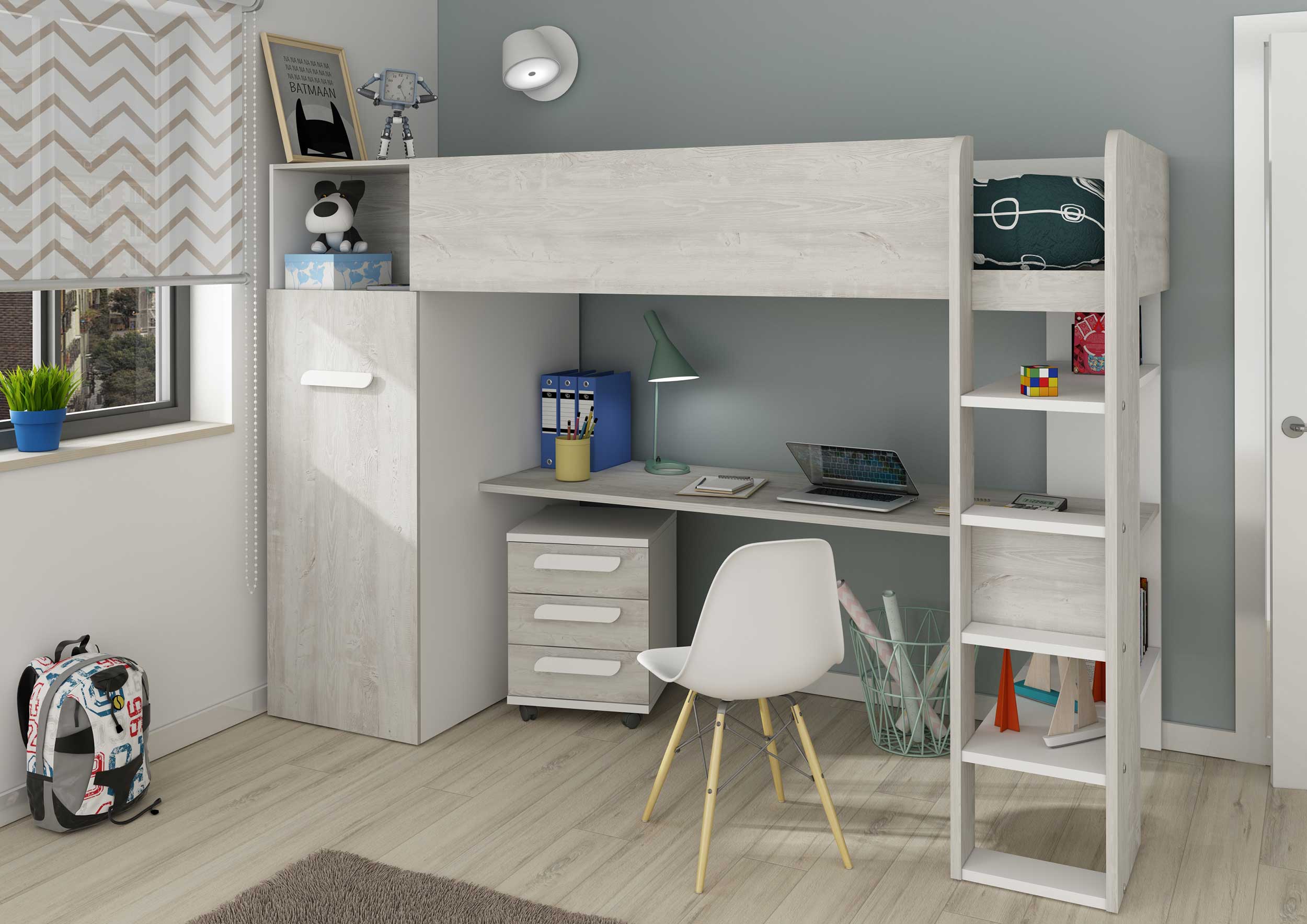 Lit mezzanine Jet avec bureau 90x200cm - blanc - Image 5