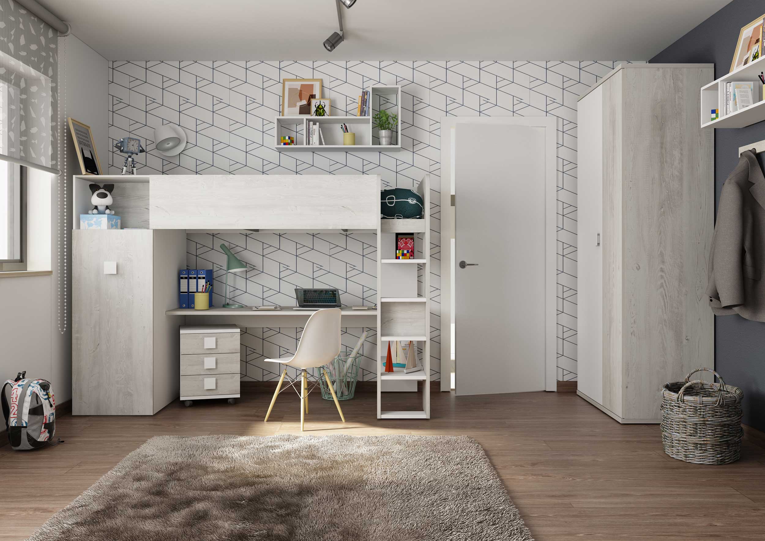 Lit mezzanine Jet avec bureau 90x200cm - blanc - Image 6