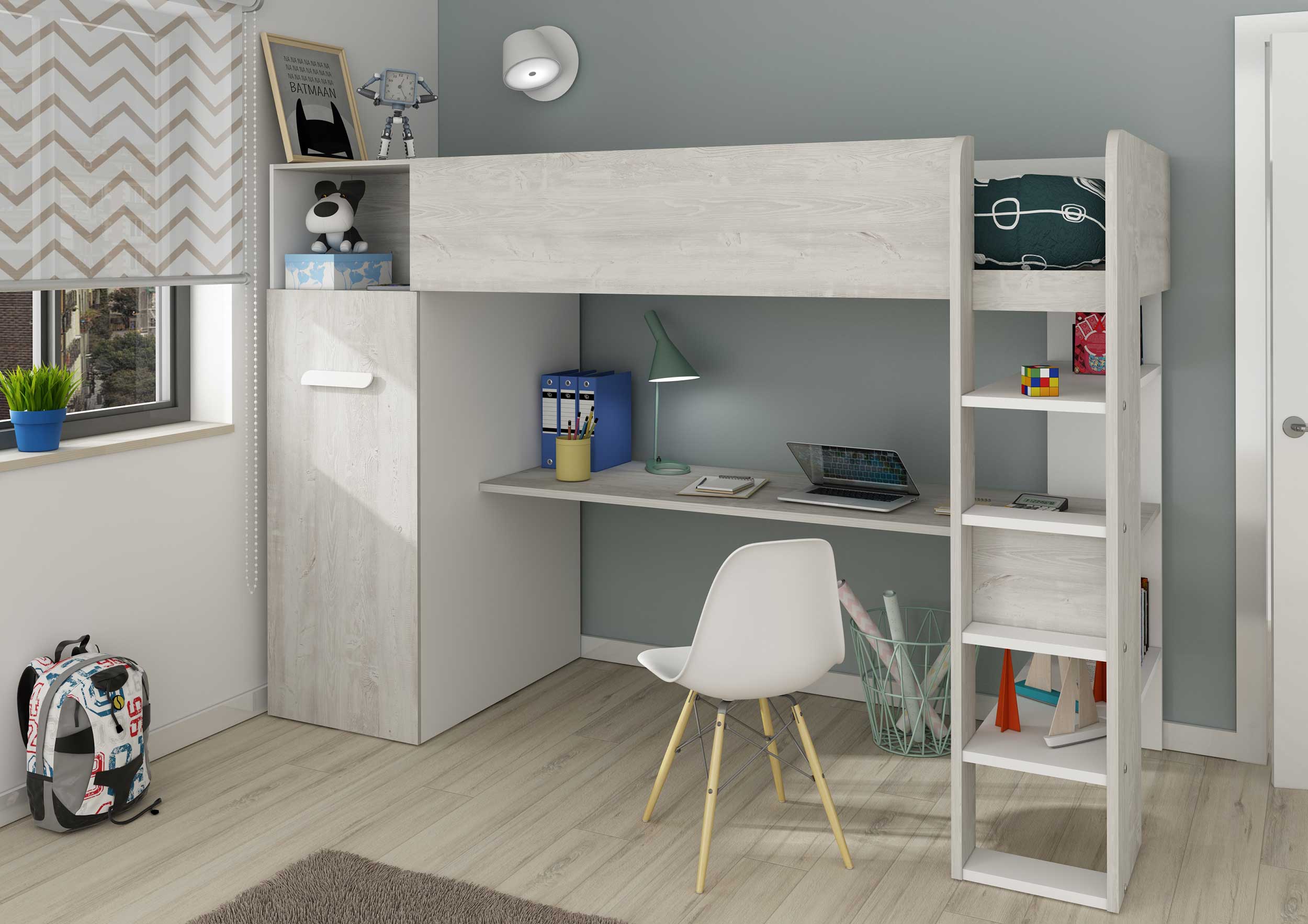 Lit mezzanine Jet avec bureau 90x200cm - blanc - Image 8