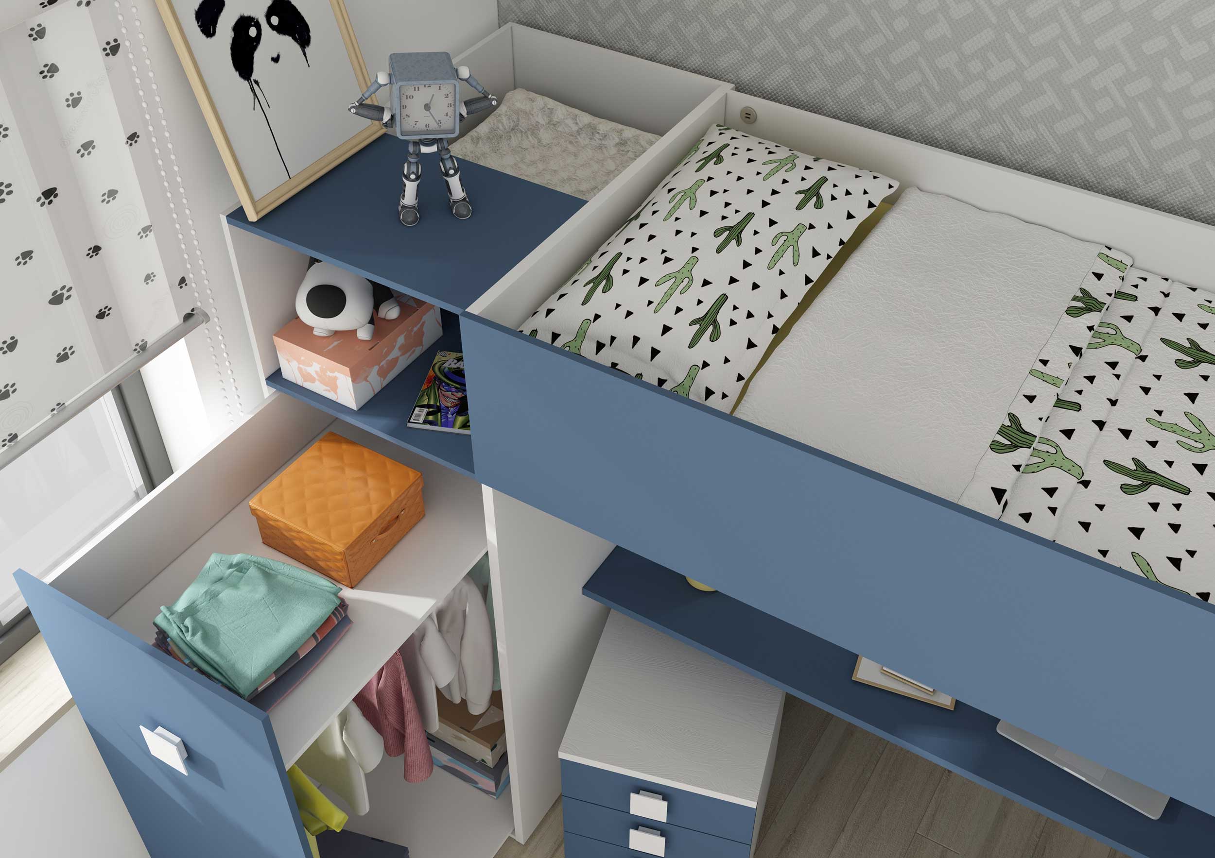 Lit mezzanine Jet avec bureau 90x200cm - bleu - Image 3