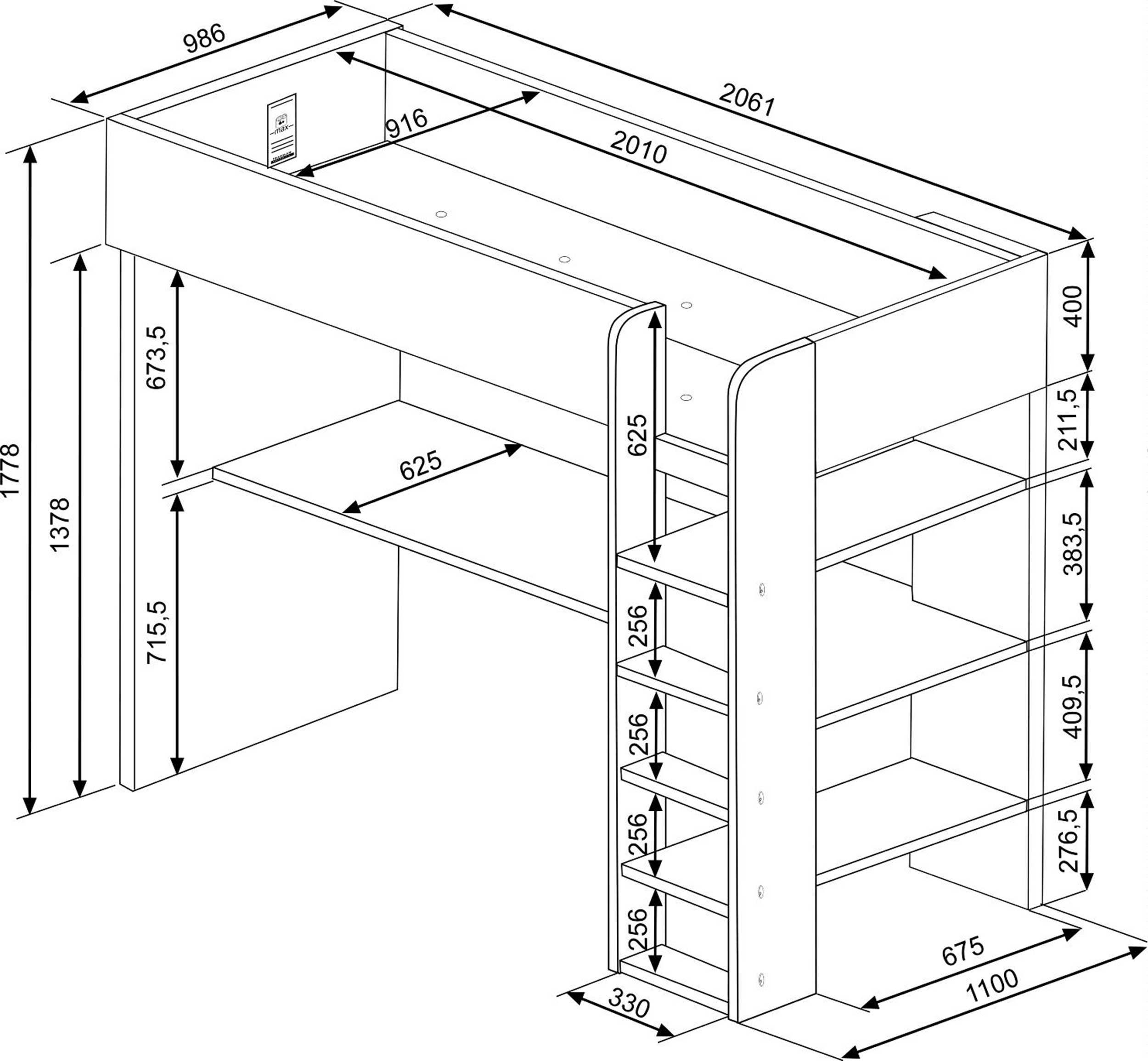 Lit mezzanine Jet avec bureau 90x200cm - bleu - Image 6