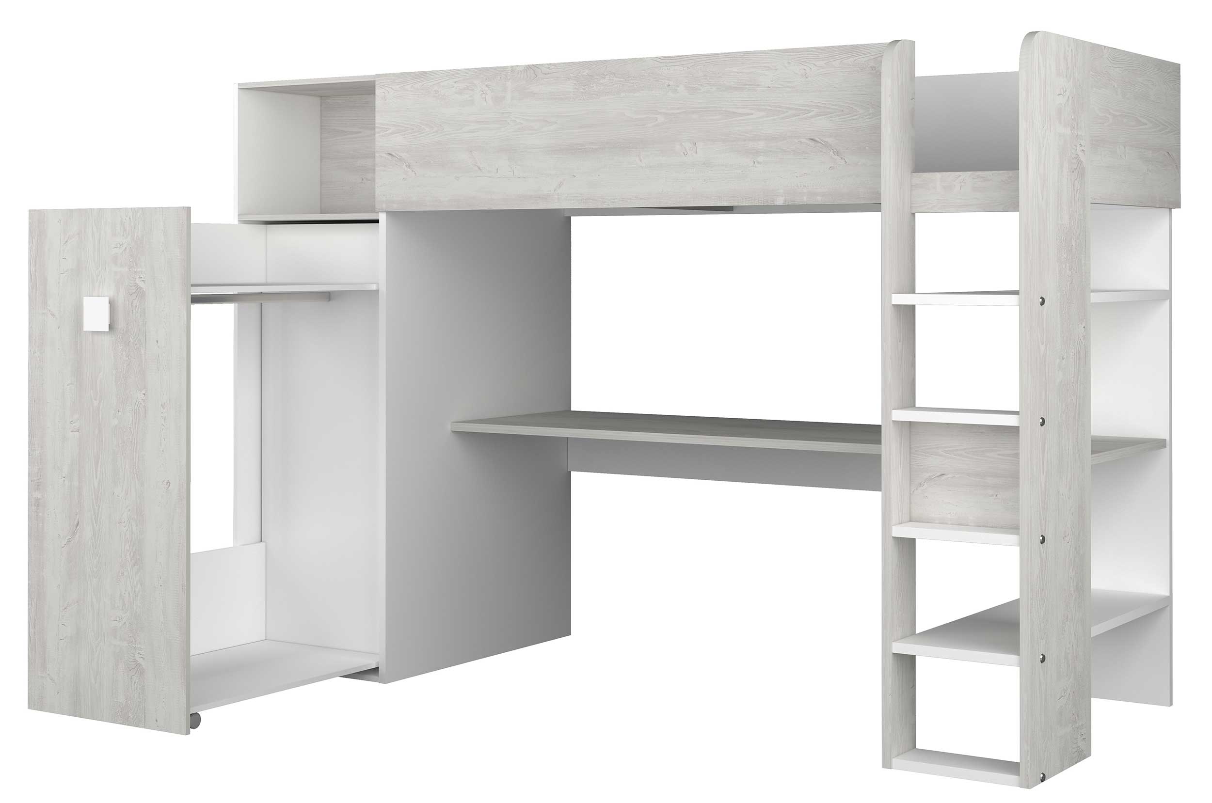 Lit mezzanine Jet avec bureau et armoire 90x200cm - blanc - Image 8