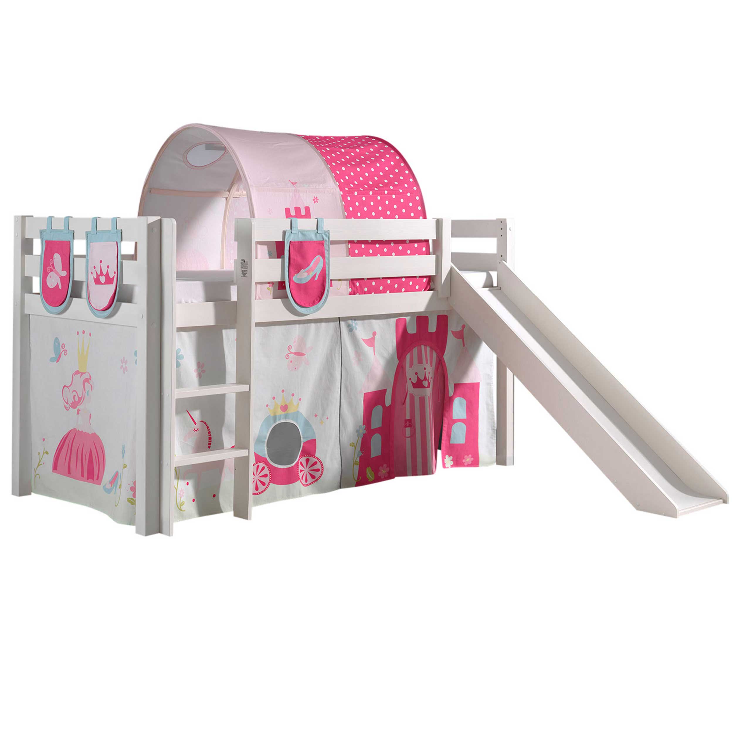 Lit mi-hauteur Astrid avec tente et tunnel de lit et sacs de rangement Princess II - blanc - Image 8