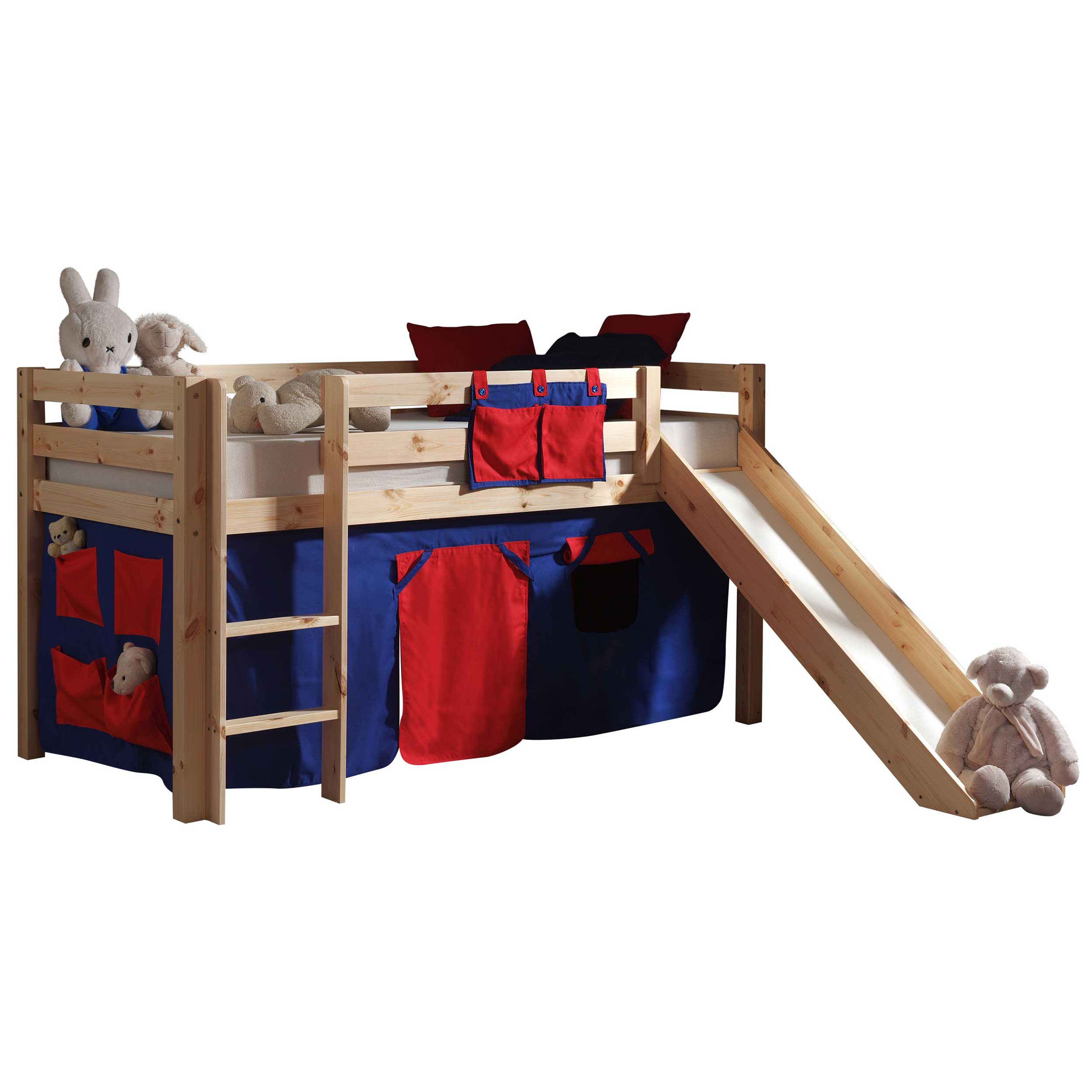 Lit mi-hauteur Astrid avec toboggan & tente de lit Domino - bois de pin - Image 6