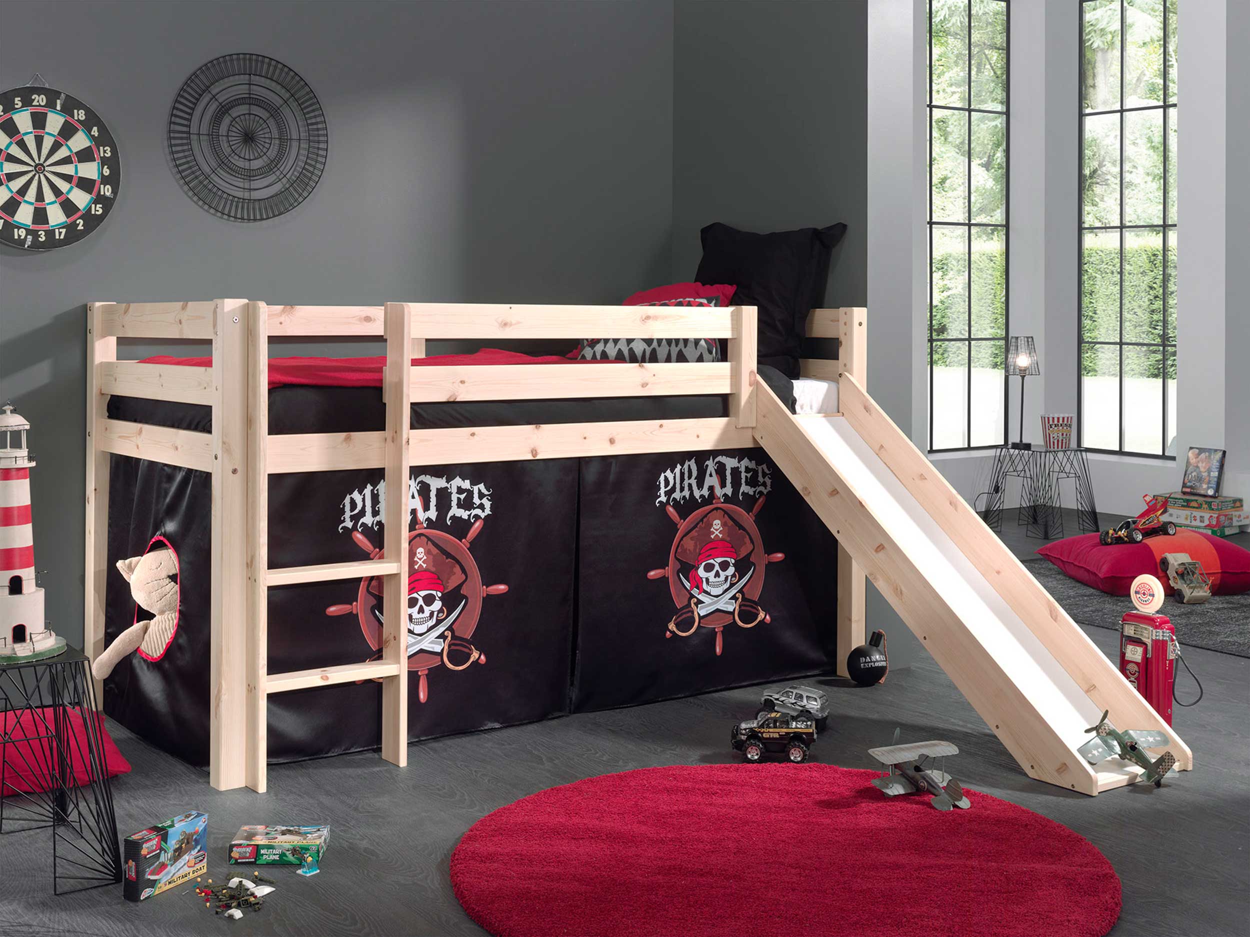 Lit mi-hauteur Astrid avec toboggan & tente de lit Pirates - bois de pin - Image 5