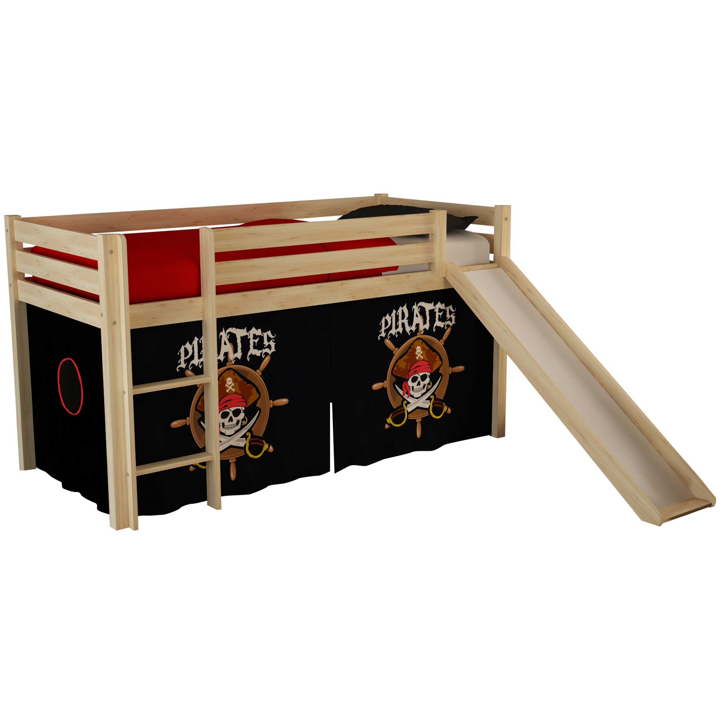 Lit mi-hauteur Astrid avec toboggan & tente de lit Pirates - bois de pin - Image 6