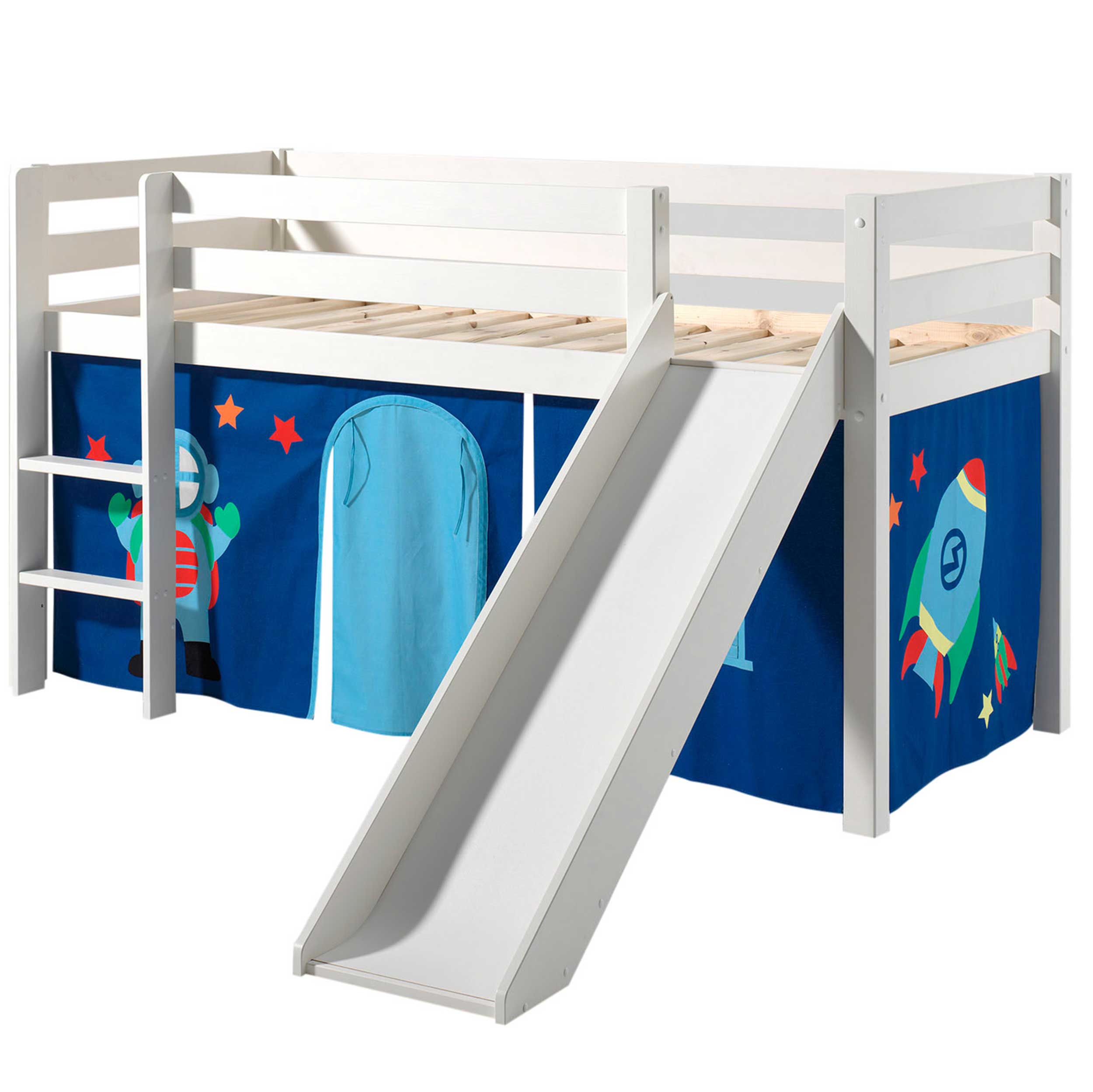 Lit mi-hauteur Astrid blanc avec toboggan - astro - Image 6