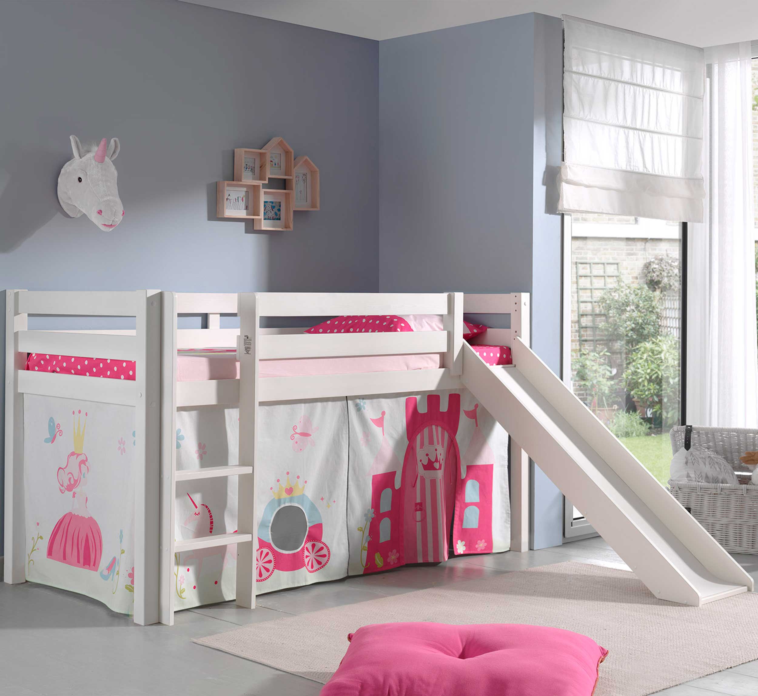 Lit mi-hauteur Astrid blanc avec toboggan - princess II