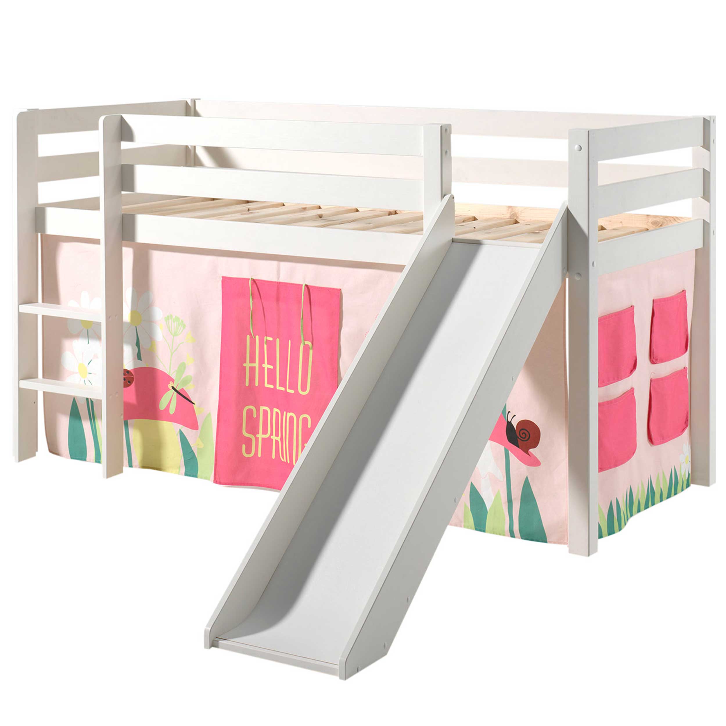 Lit mi-hauteur Astrid blanc avec toboggan - spring - Image 6