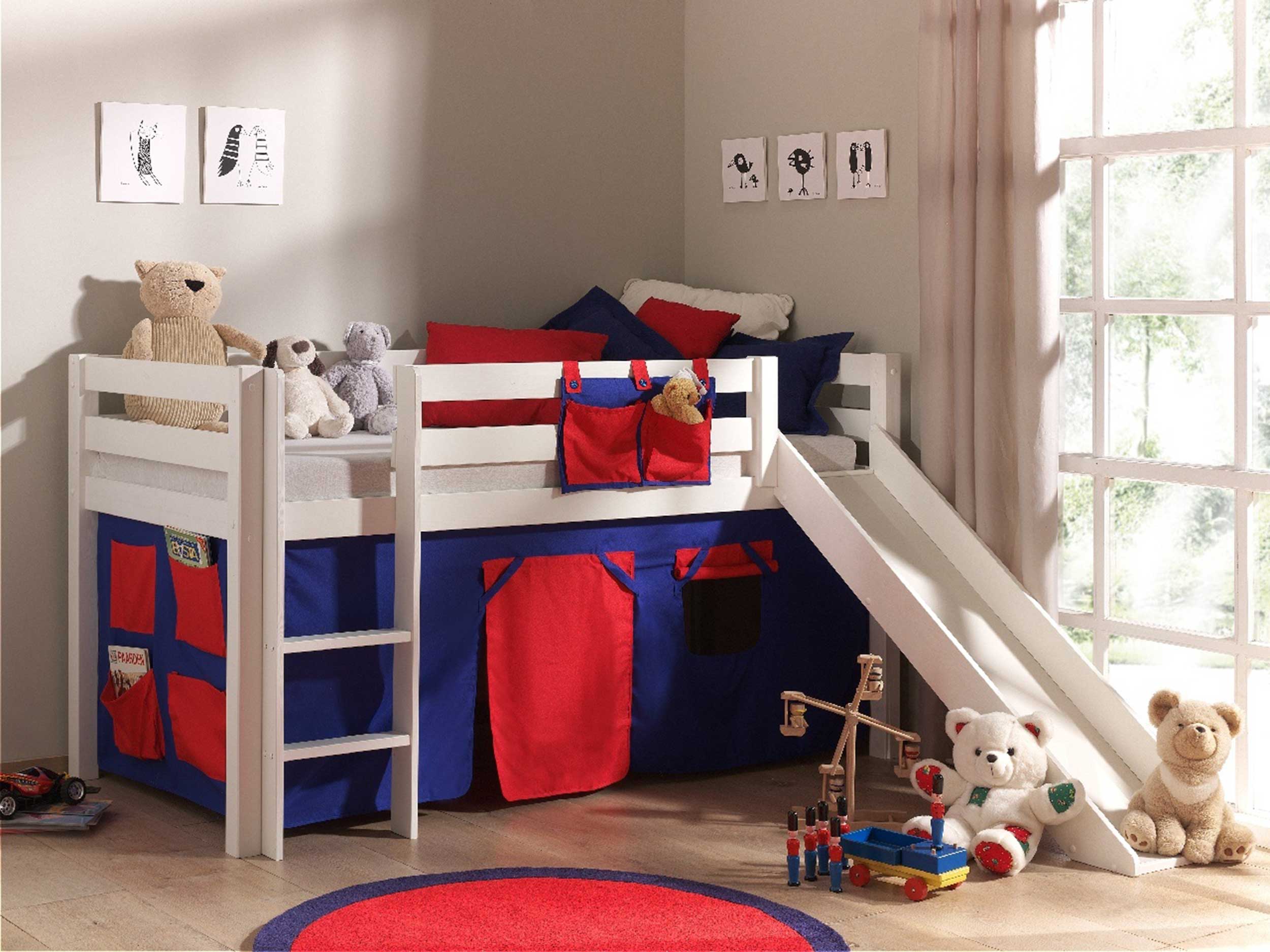 Lit mi-hauteur Astrid blanc avec toboggan - tente domino - Image 5