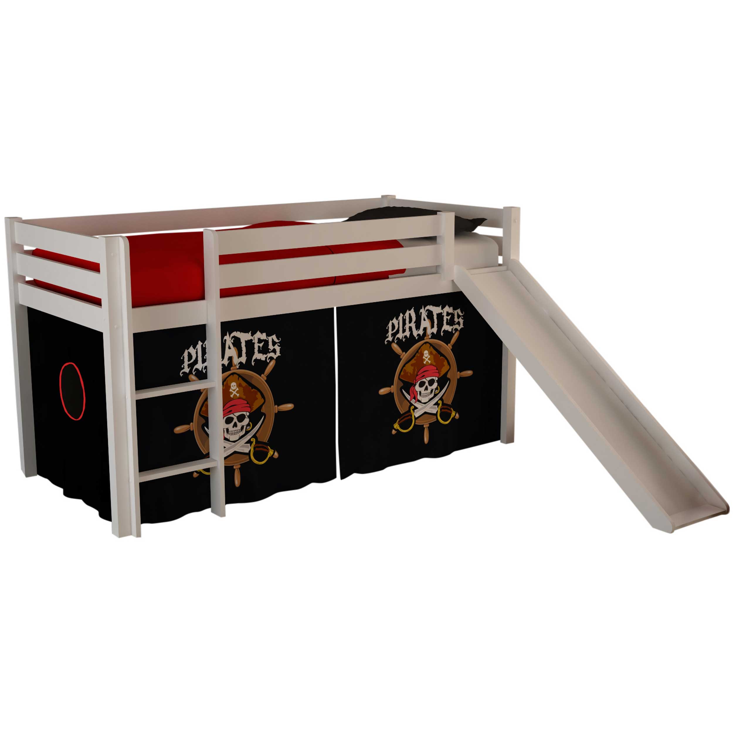 Lit mi-hauteur Astrid blanc avec toboggan - tente pirates - Image 6