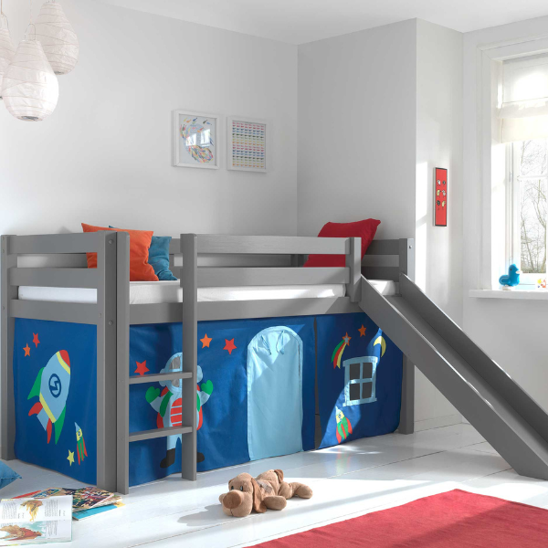 Lit mi-hauteur Astrid gris avec toboggan - astro