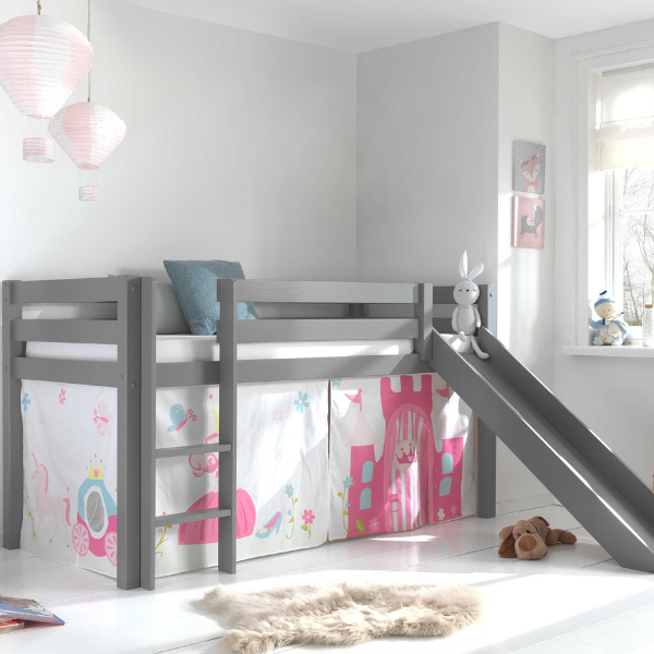 Lit mi-hauteur Astrid gris avec toboggan - princess II