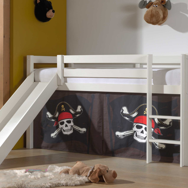 Lit mi-hauteur avec toboggan Astrid avec tente de lit Caribbean Pirates - blanc