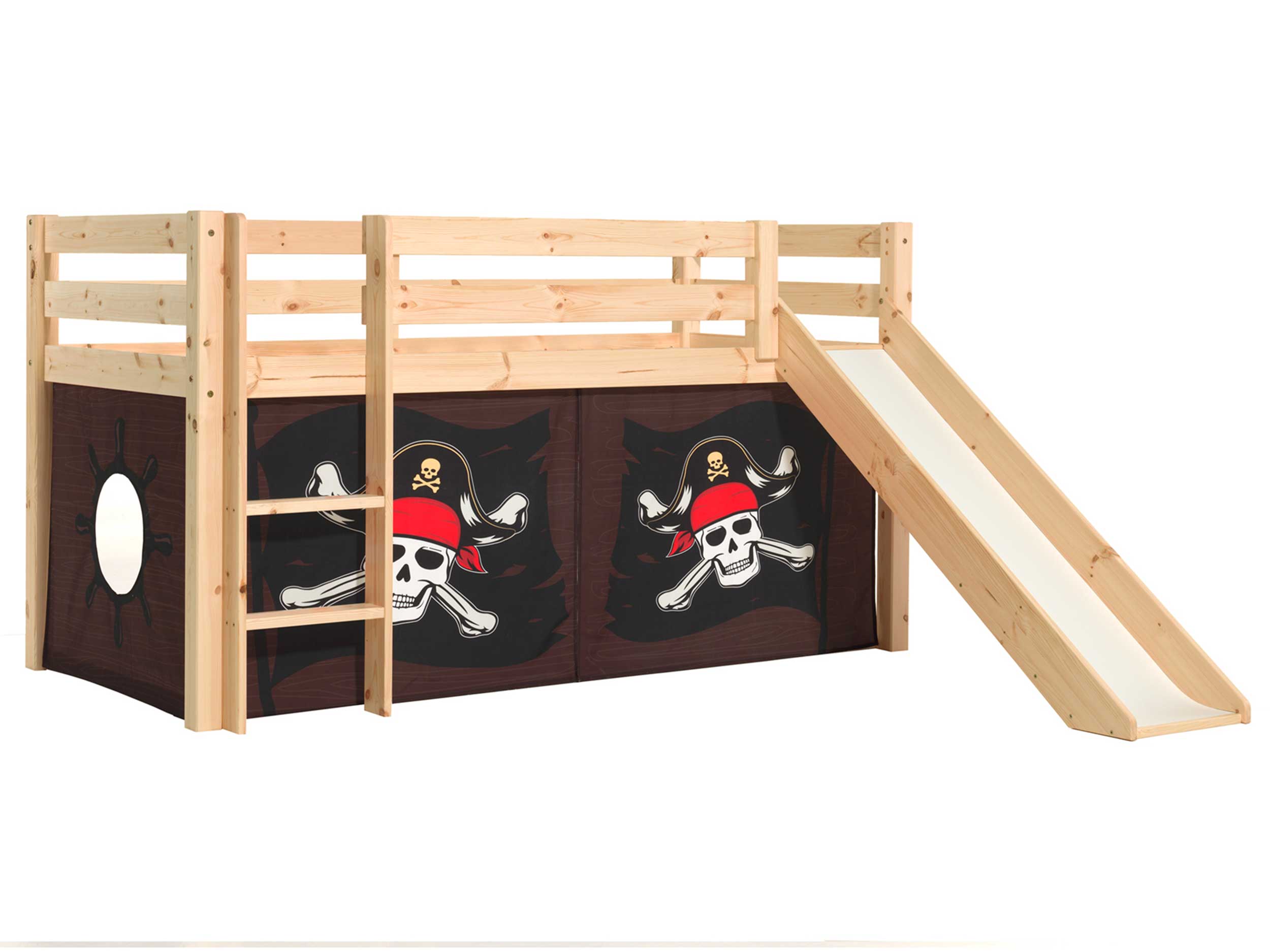 Lit mi-hauteur avec toboggan Astrid avec tente de lit Caribbean Pirates - bois de pin - Image 6