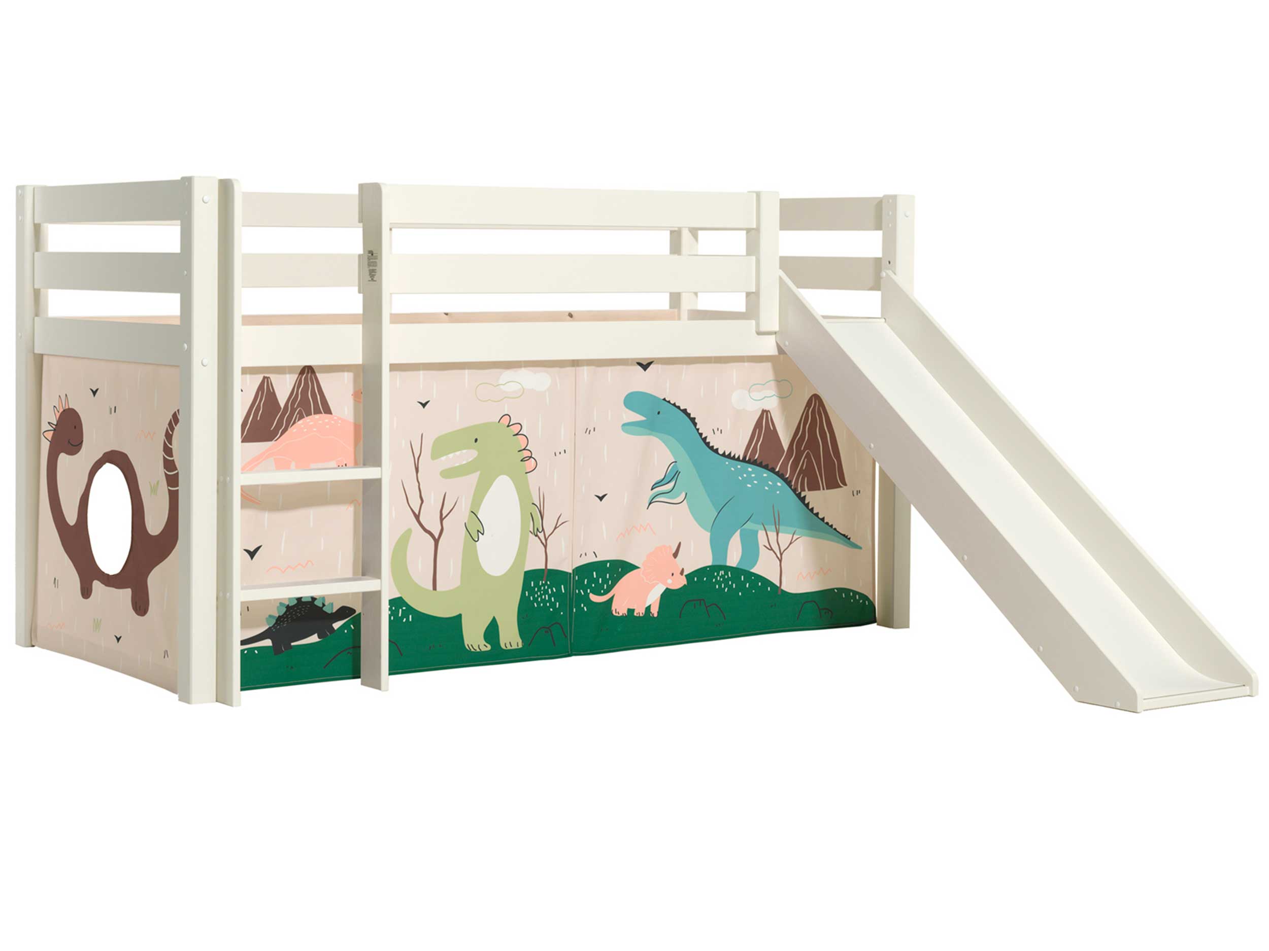 Lit mi-hauteur avec toboggan Astrid avec tente de lit Dino - blanc - Image 6