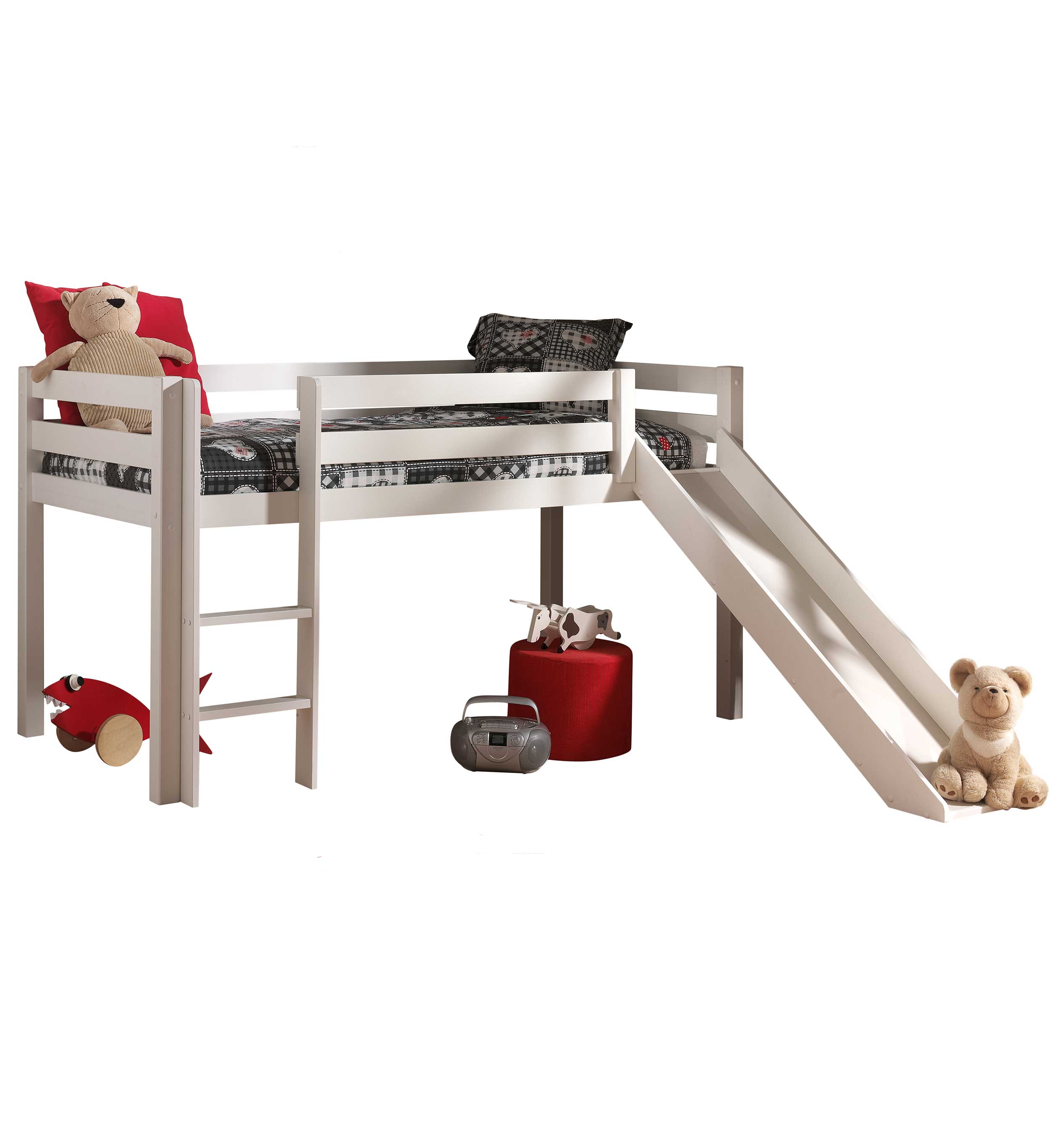 Lit mi-hauteur avec toboggan Astrid avec tente de lit et sacs de rangement Astro - blanc - Image 5