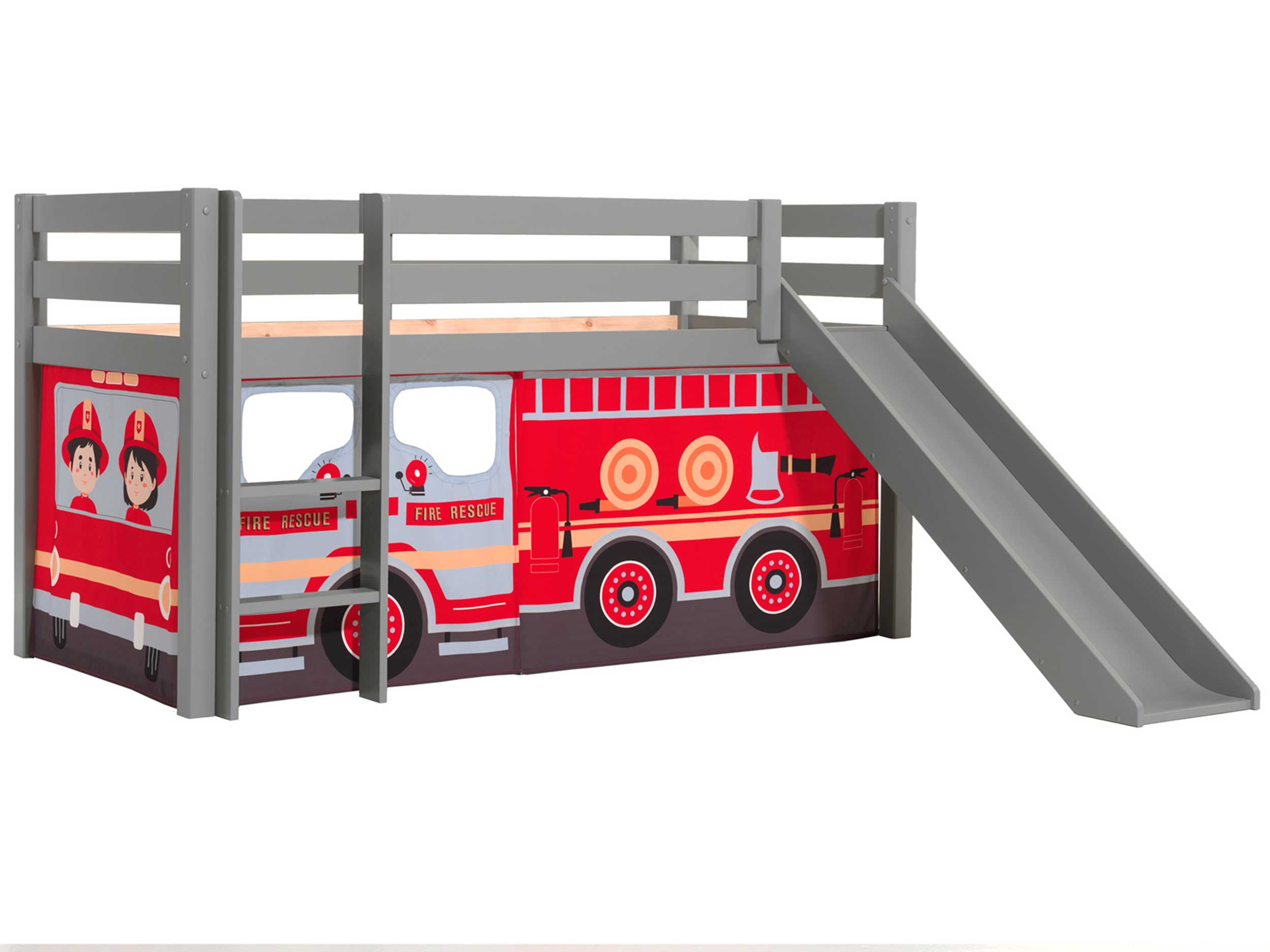 Lit mi-hauteur avec toboggan Astrid avec tente de lit Fire Truck - gris - Image 6