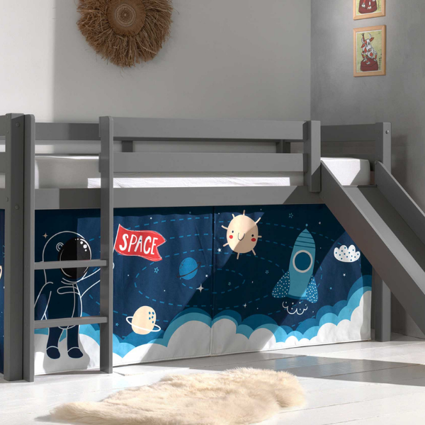Lit mi-hauteur avec toboggan Astrid avec tente de lit Space Shuttle - gris