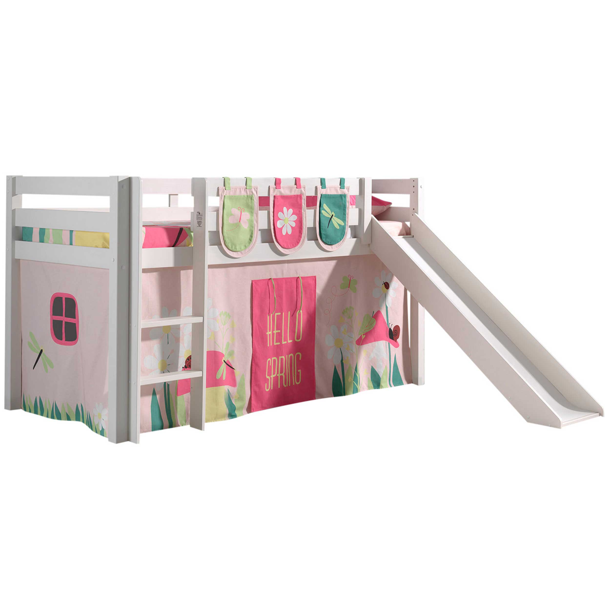 Lit mi-hauteur avec toboggan Astrid avec tente et sacs de rangement Spring - blanc - Image 7