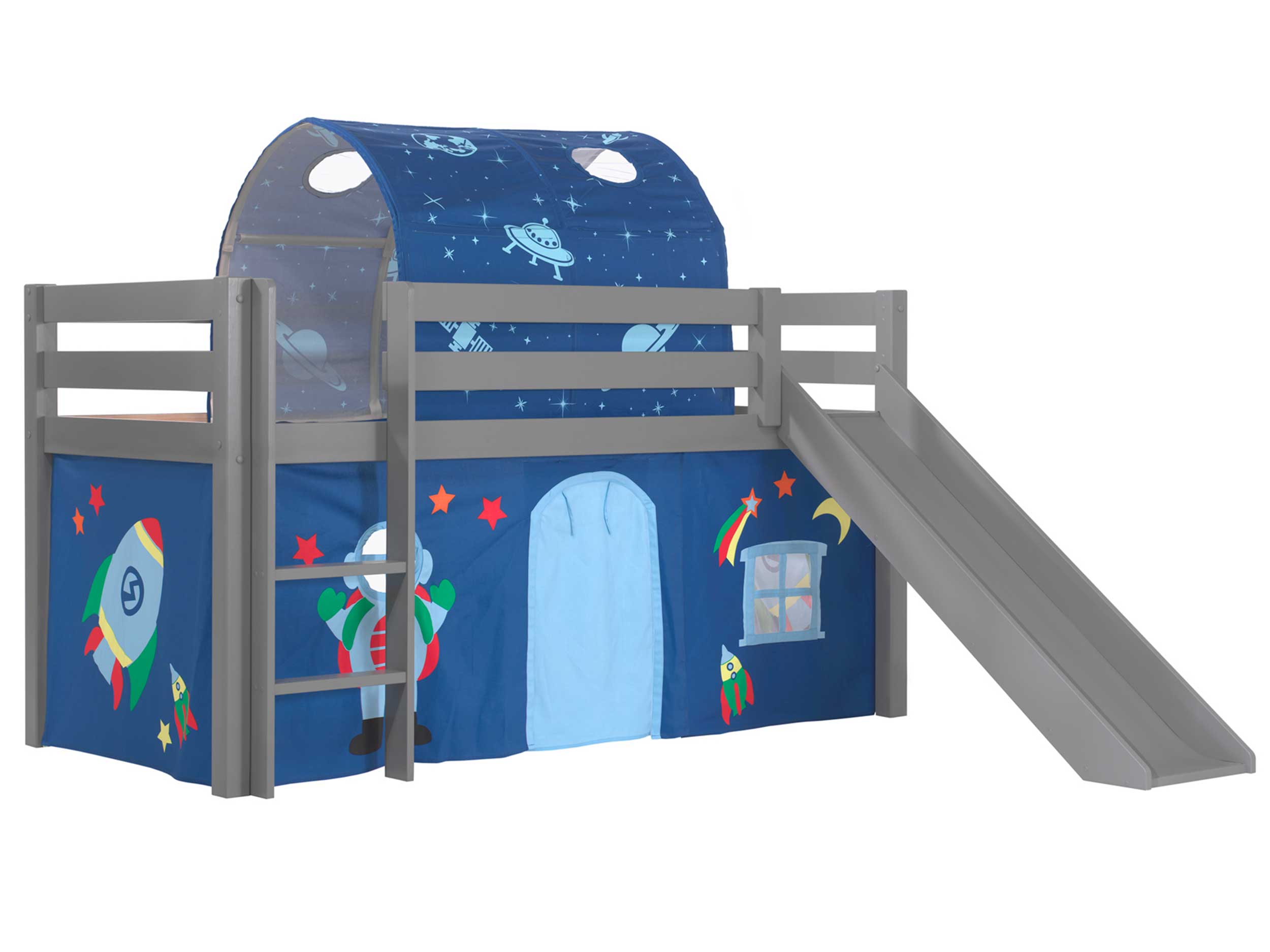 Lit mi-hauteur avec toboggan Astrid avec tente et tunnel de lit Astro - gris - Image 7