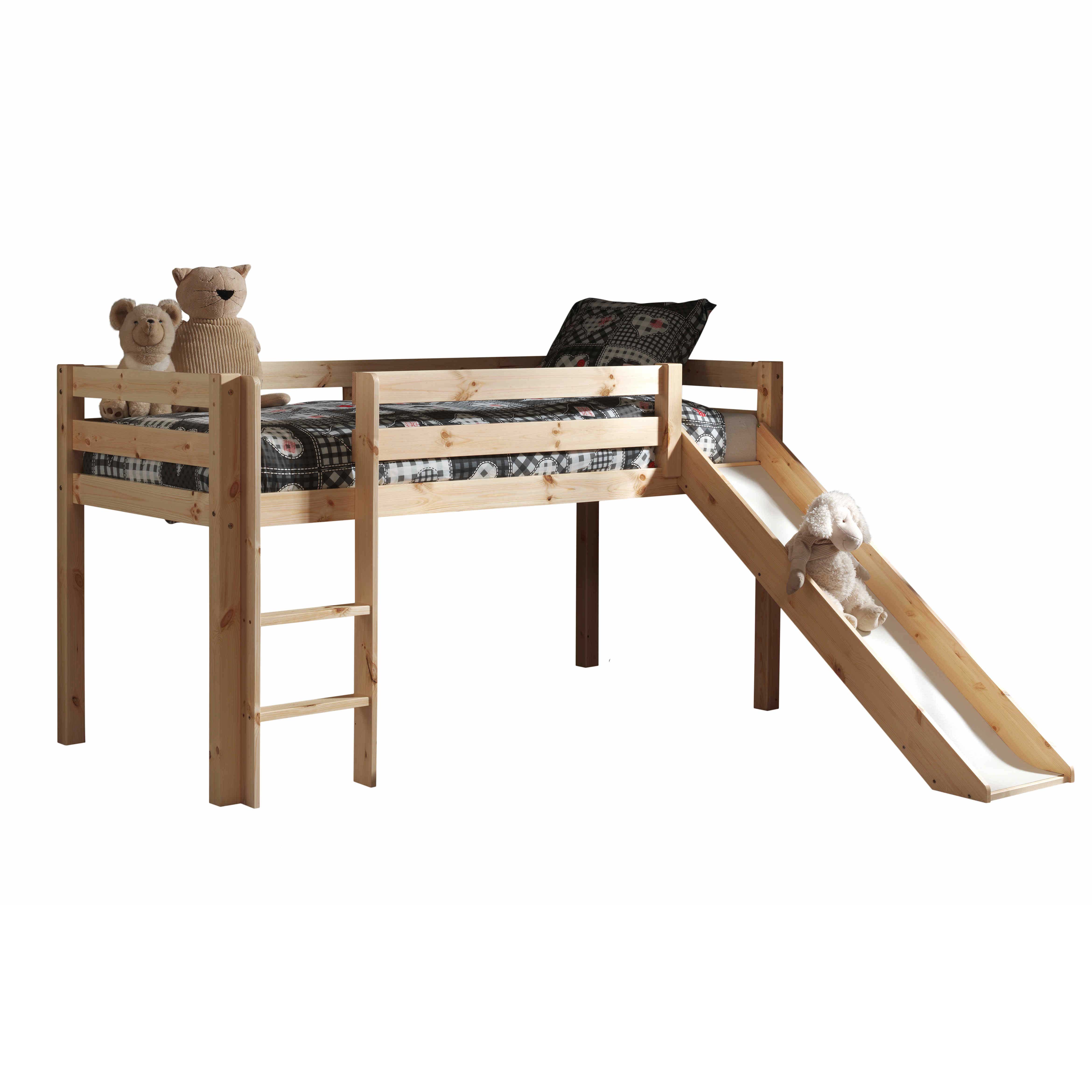 Lit mi-hauteur avec toboggan Astrid avec tente et tunnel de lit Birdy - bois de pin - Image 5