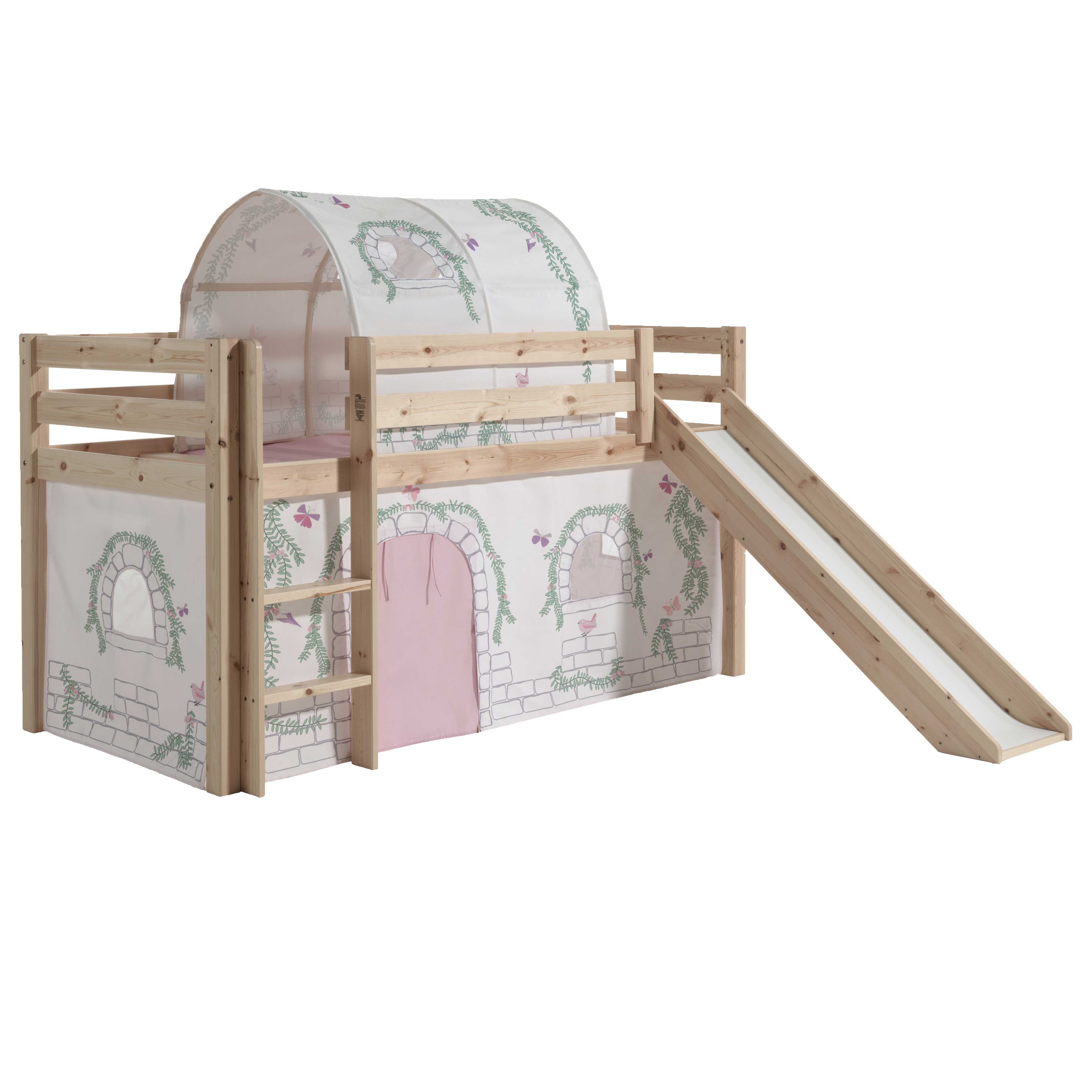 Lit mi-hauteur avec toboggan Astrid avec tente et tunnel de lit Birdy - bois de pin - Image 7