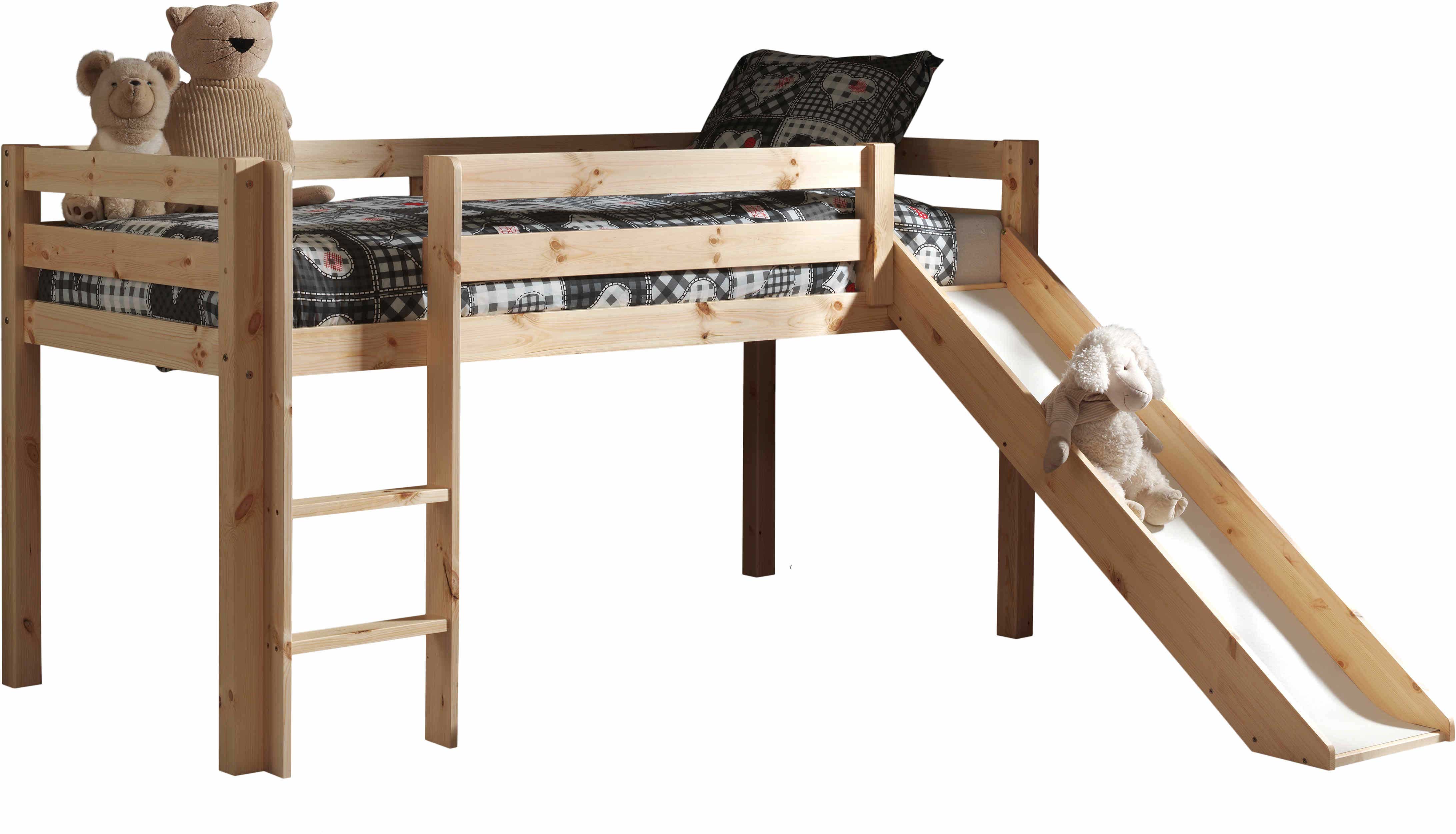 Lit mi-hauteur avec toboggan Astrid avec tente et tunnel de lit et sacs de rangement Princess II - bois de pin - Image 6