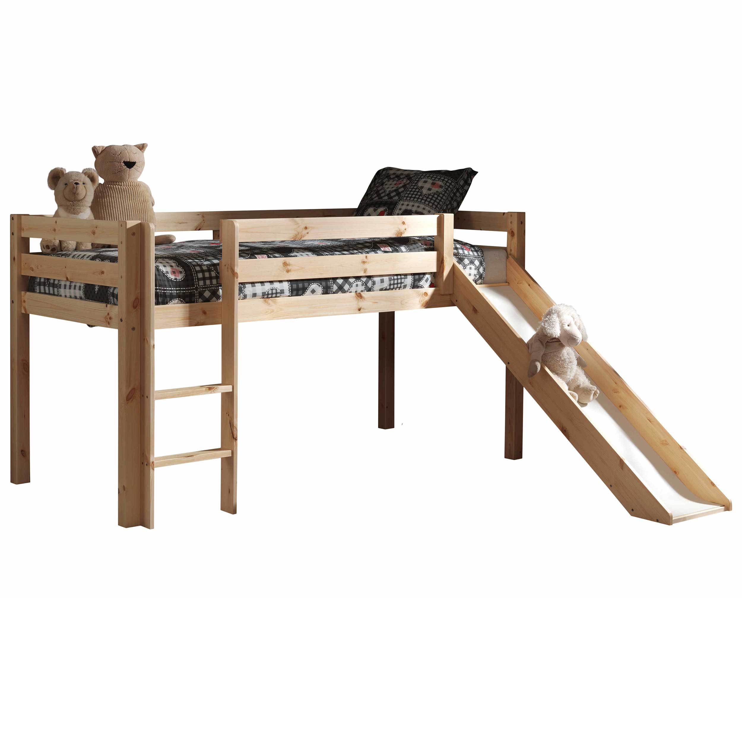 Lit mi-hauteur avec toboggan Astrid avec tente et tunnel de lit Spring - bois de pin - Image 5
