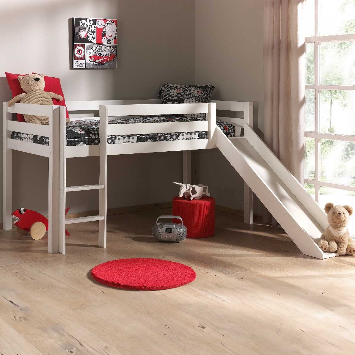 Lit mi-hauteur avec toboggan Astrid - blanc